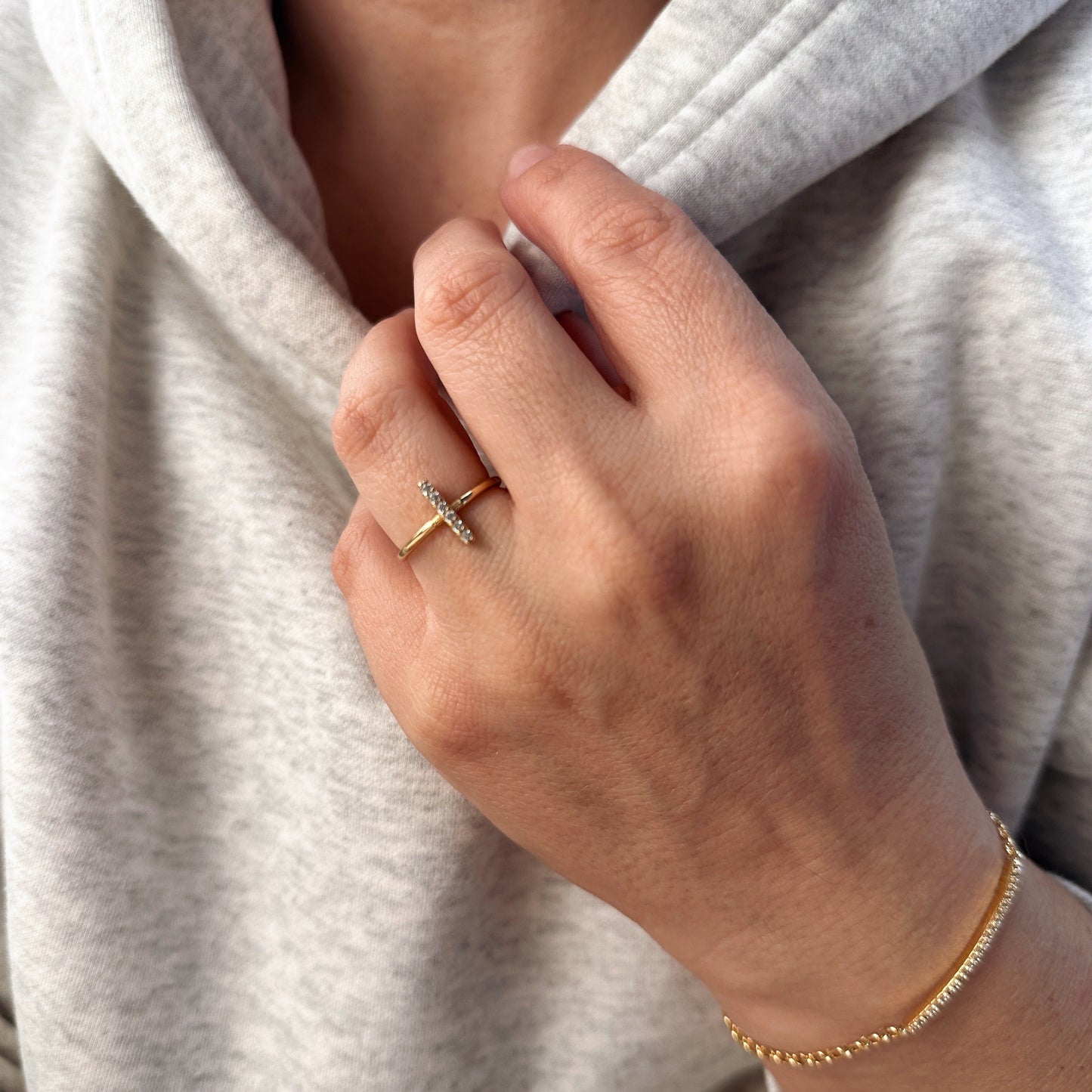 Mini Bar Ring for Women | Dainty CZ Crystal Ring | Minimalist Stackable Ring