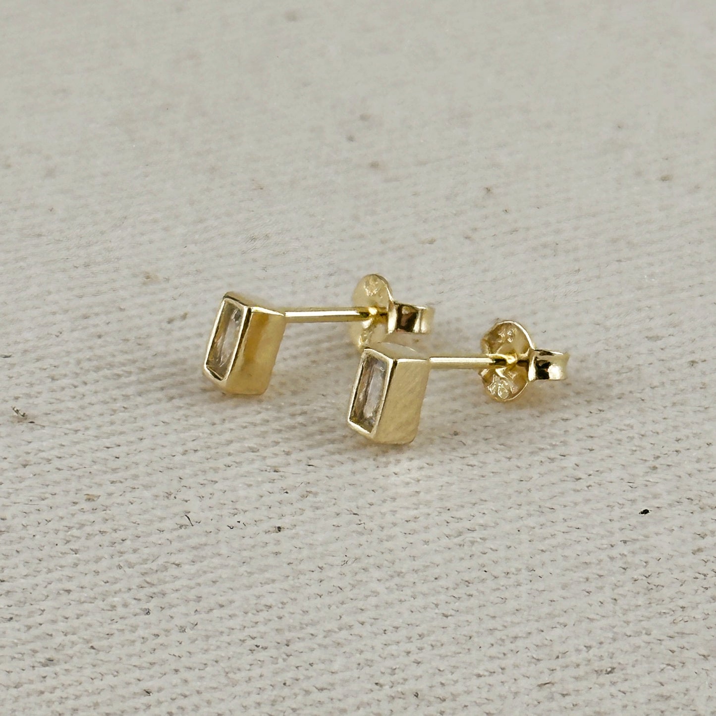 18k Gold Filled Mini Bezel Baguette Stud Earrings
