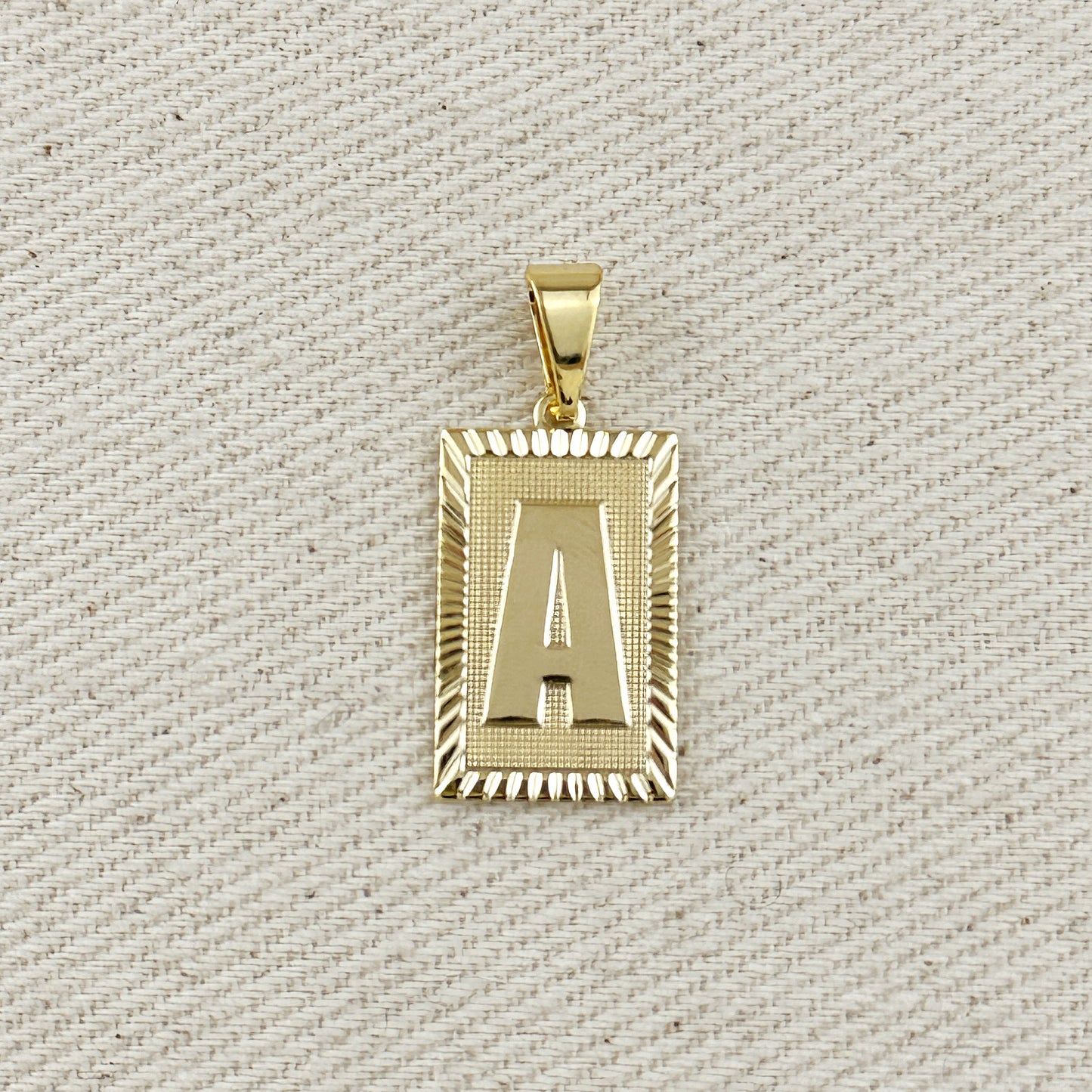 18k Gold Filled Vintage Diamond Cut Initial Plate Pendant