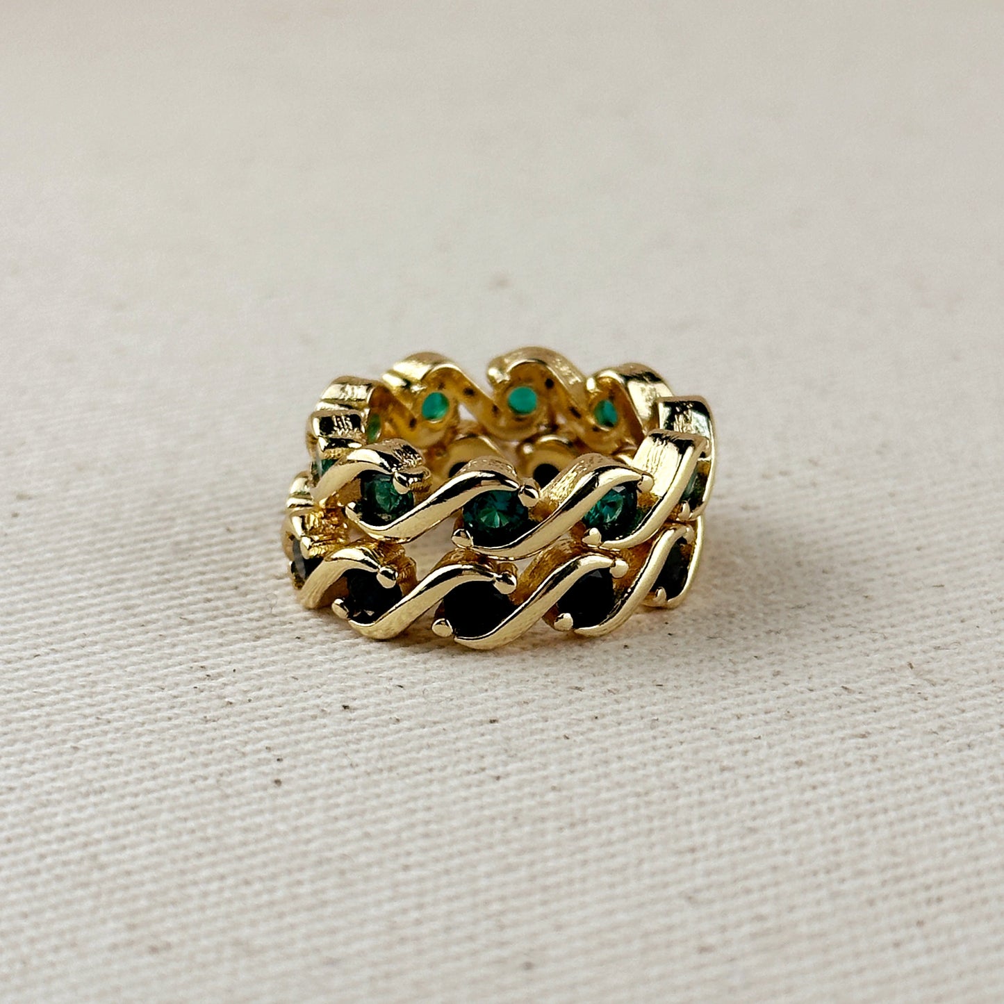 Colored CZ Wave Eternity Band Ring - Modern Statement Ring for Women
