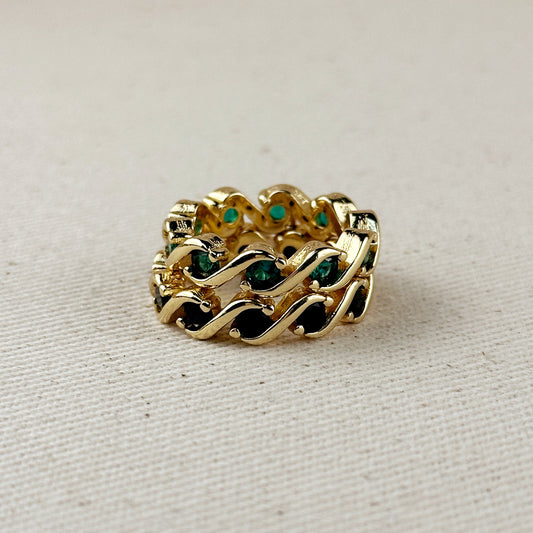 Colored CZ Wave Eternity Band Ring - Modern Statement Ring for Women