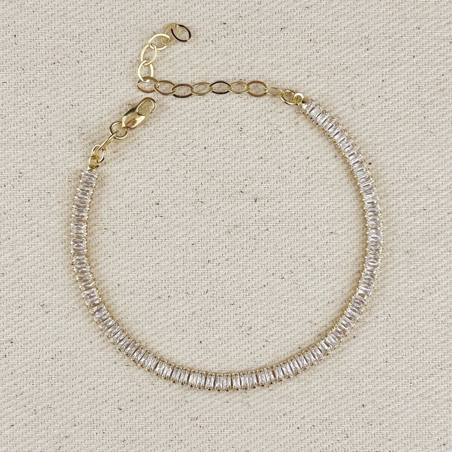 Tennis Bracelet for Women | Baguette Cut CZ Crystal Bracelet | Adjustable 6.5" Chain