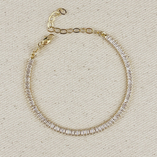Tennis Bracelet for Women | Baguette Cut CZ Crystal Bracelet | Adjustable 6.5" Chain