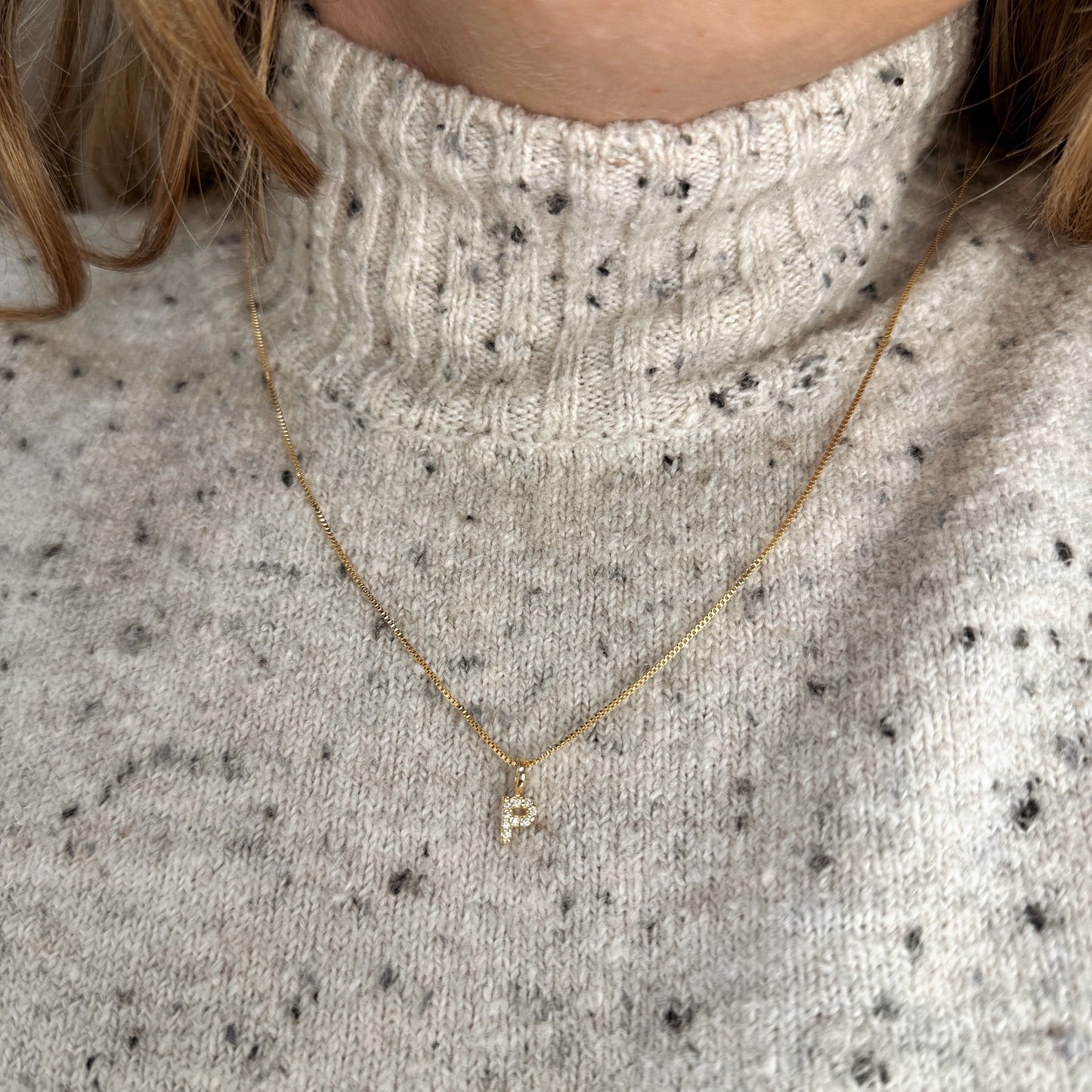 18k Gold filled Micro CZ Initial Letter Charm