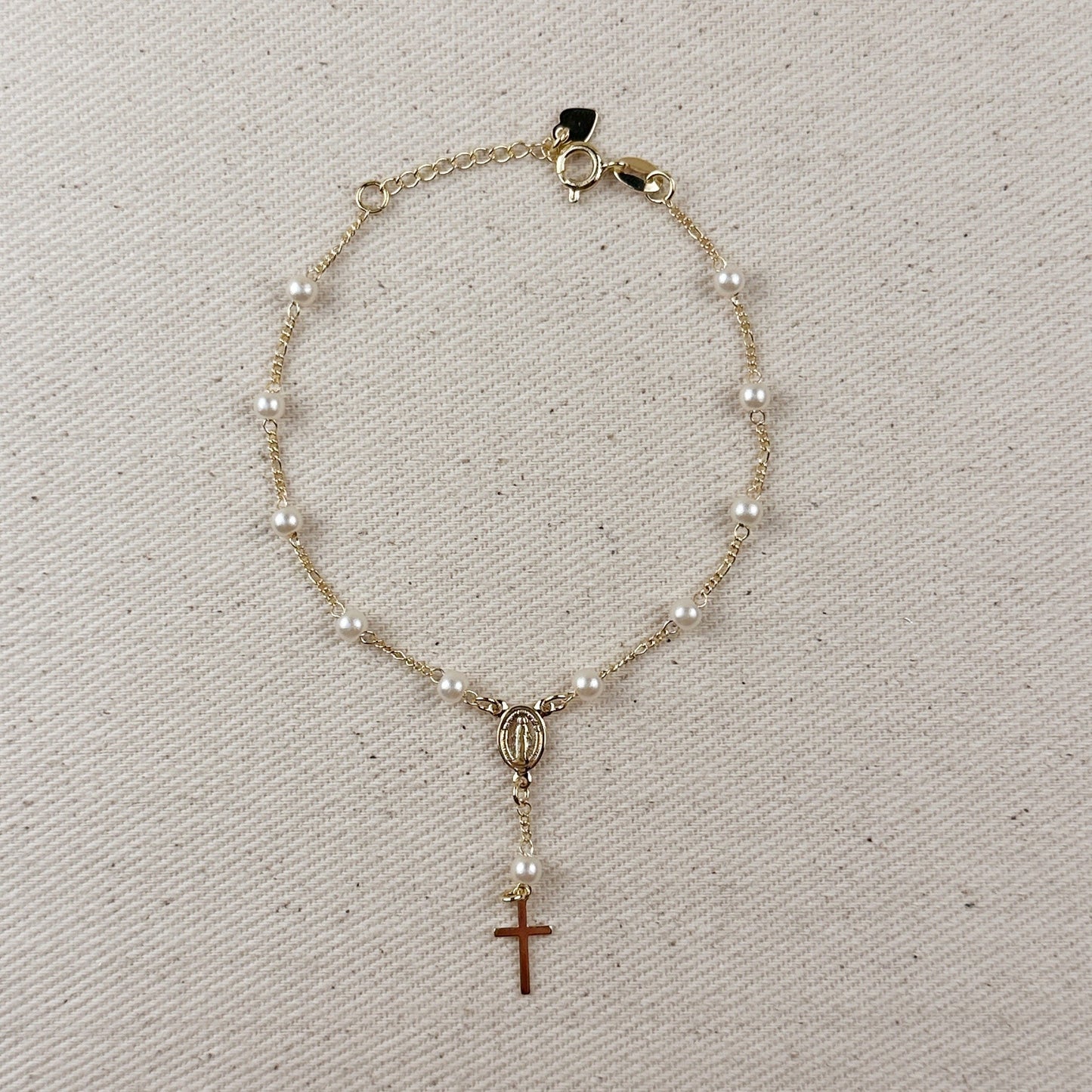 Pearl Rosary Bracelet for Women - Figaro Chain Religious Jewelry