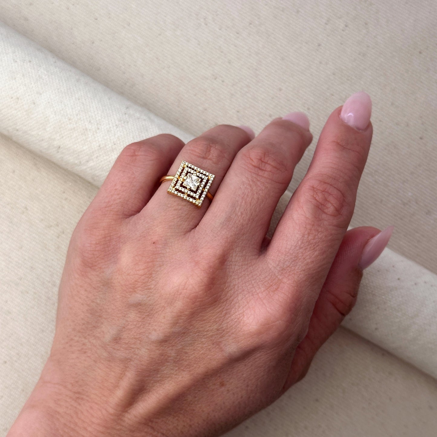 18k Gold Filled CZ Princess Cut Squared Top Ring