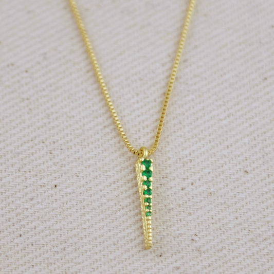 18k Gold Filled Emerald CZ Spear Necklace