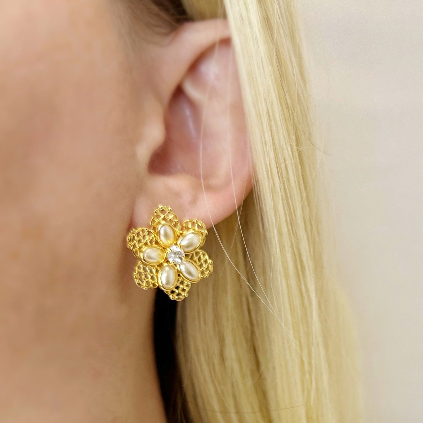 18K Gold Filled Mesh Flower Earrings