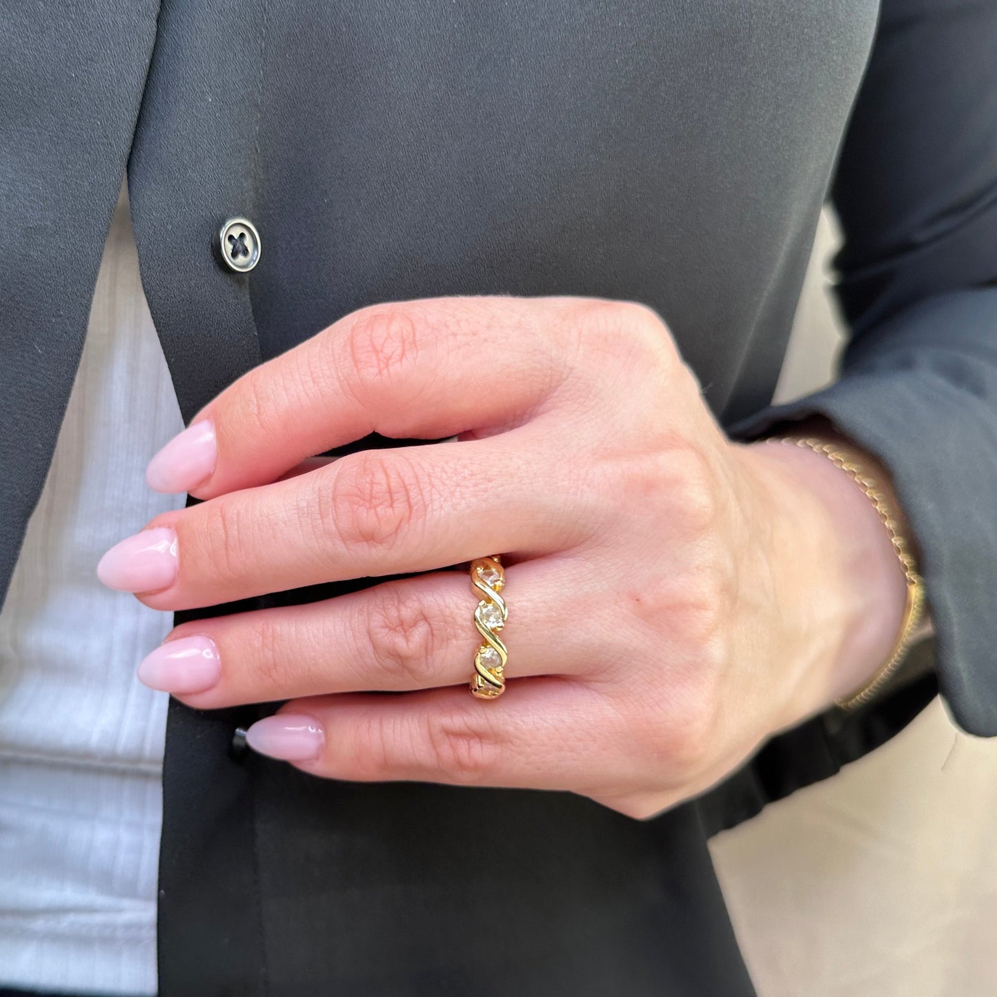 CZ Wave Eternity Band Ring for Women - Sparkling Statement Ring