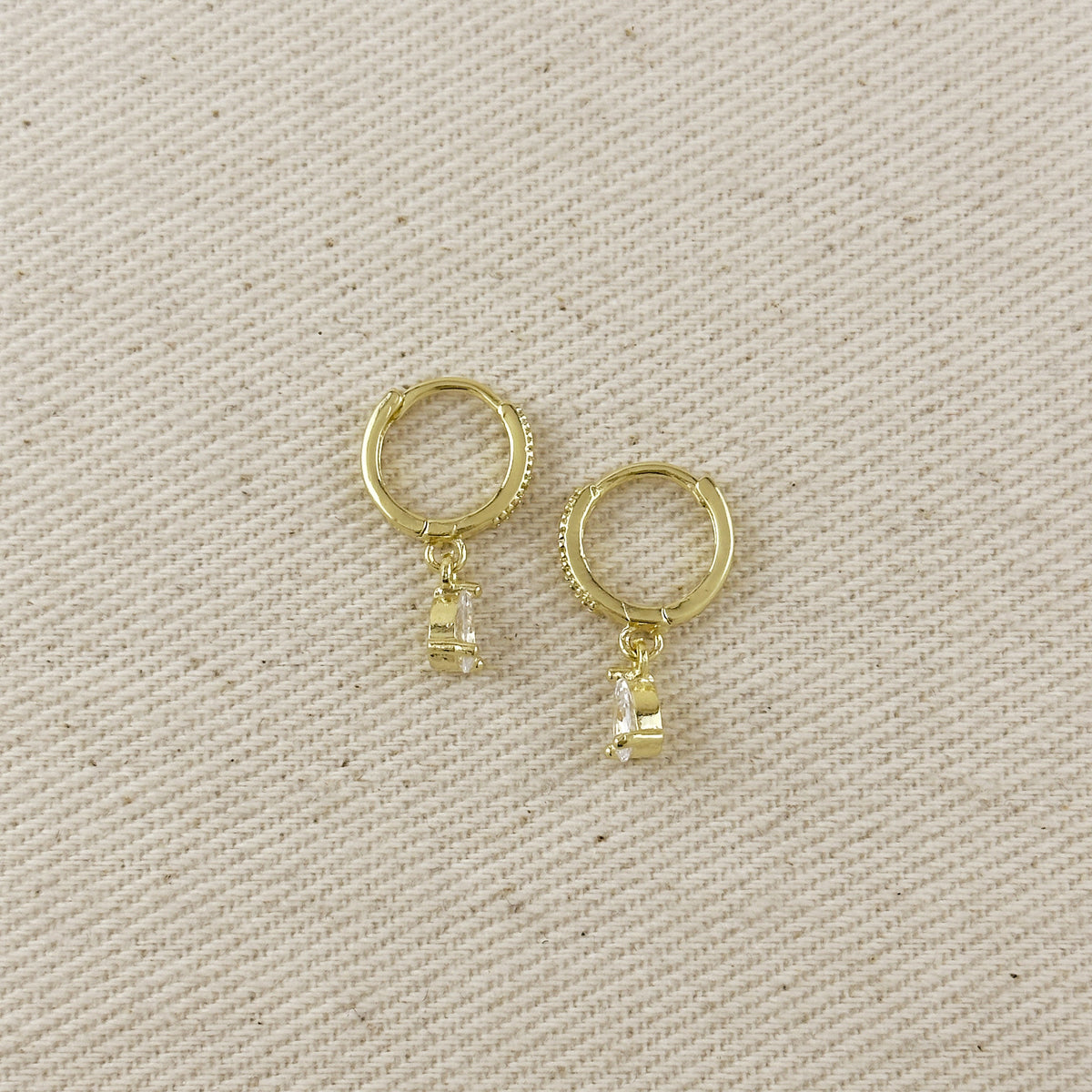 18K Gold Filled CZ Drop Hoop Earrings