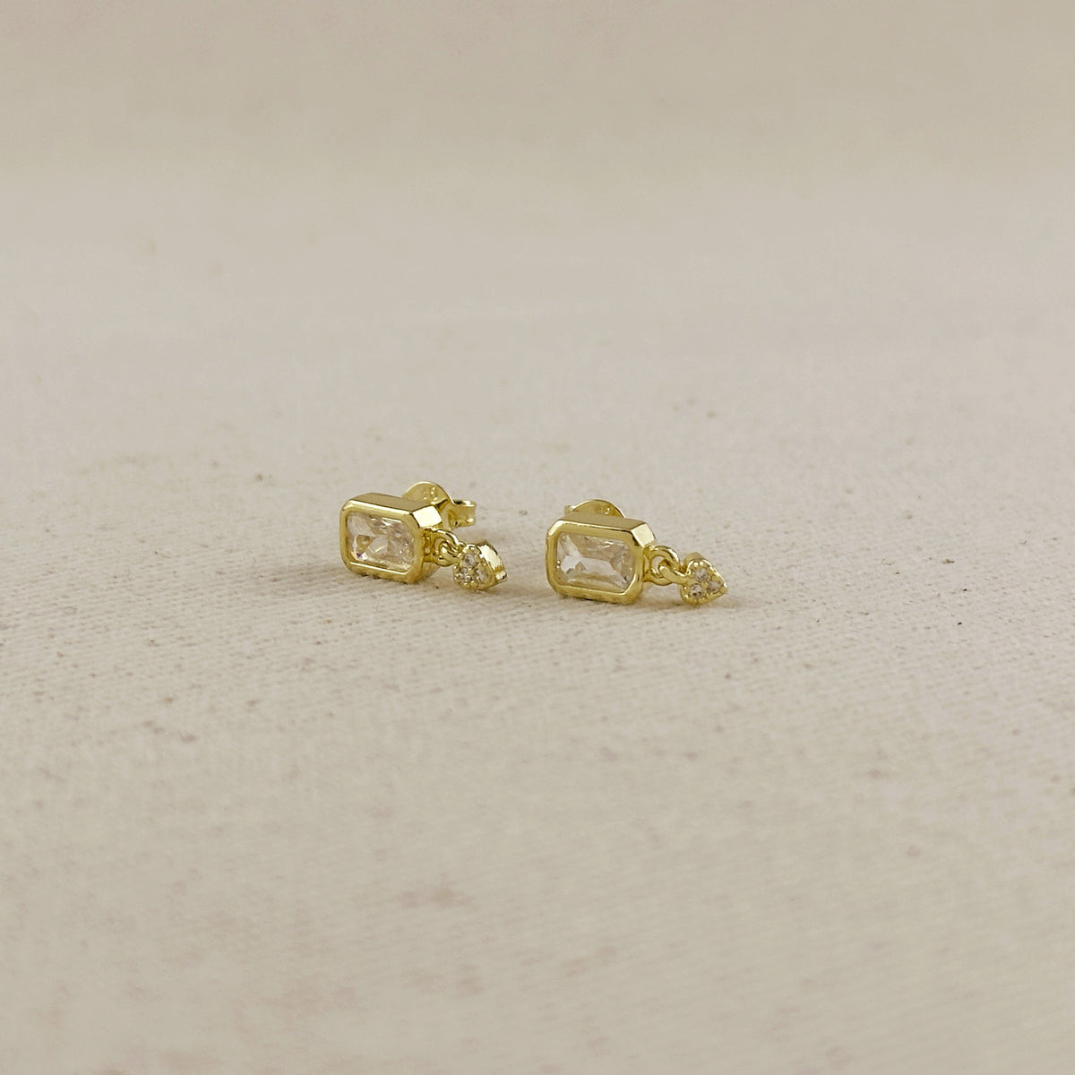 18k Gold Filled CZ Baguette With Heart Earrings