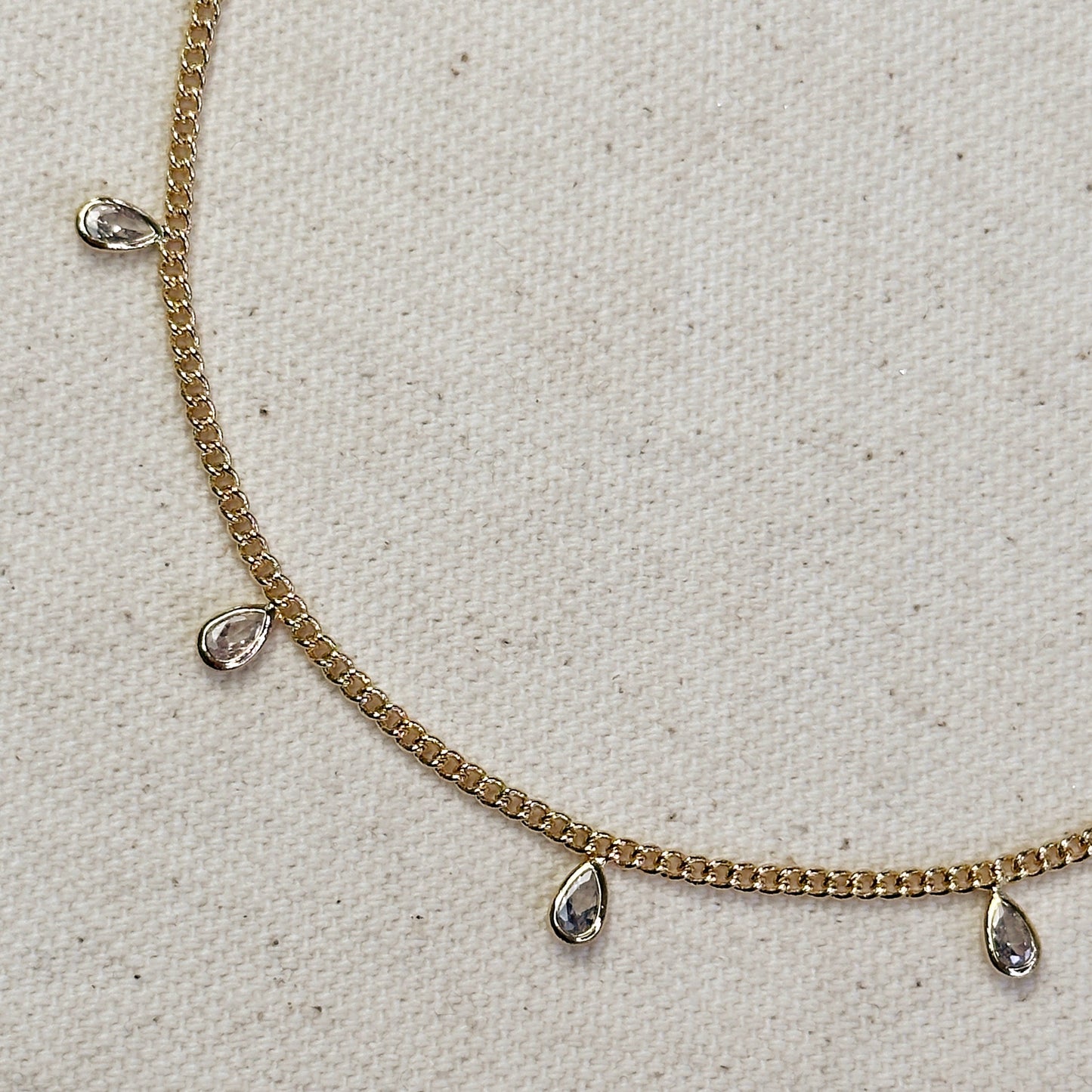 CZ Drop Anklet - Sparkling 2mm Curb Chain with Cubic Zirconia Charms
