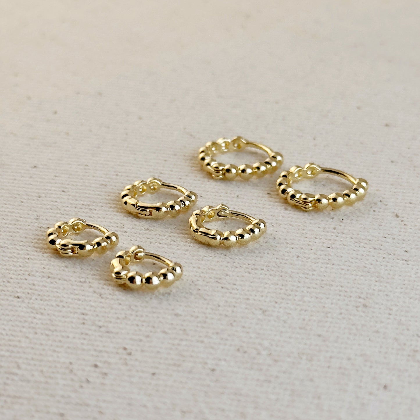 18k Gold Filled Mini Beaded Clicker Hoop Earrings