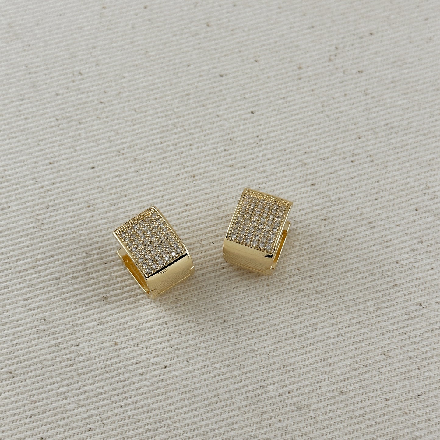 18k Gold Filled Iced Chunky Square Clicker Earrings