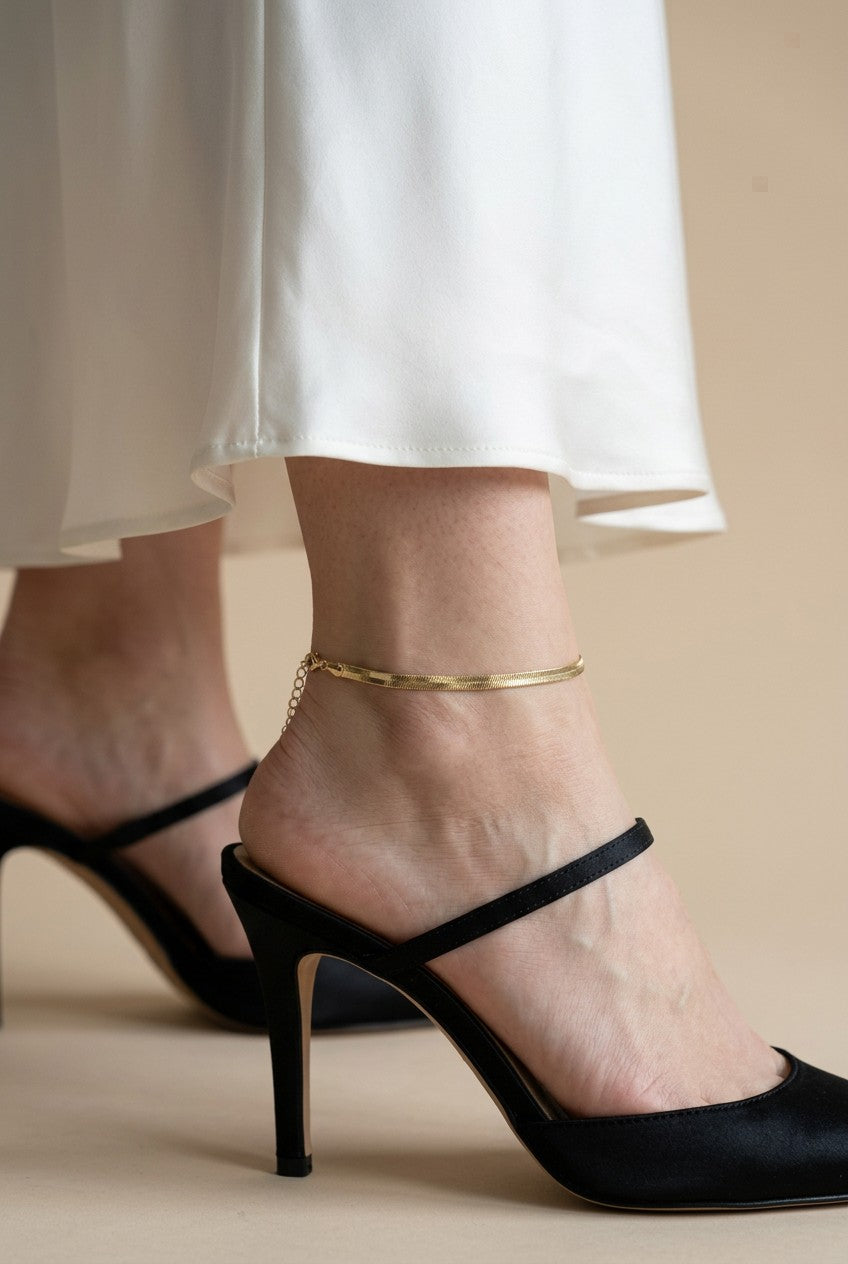 18k Gold Filled Herringbone Chain Anklet | Sophisticated Summer Essential