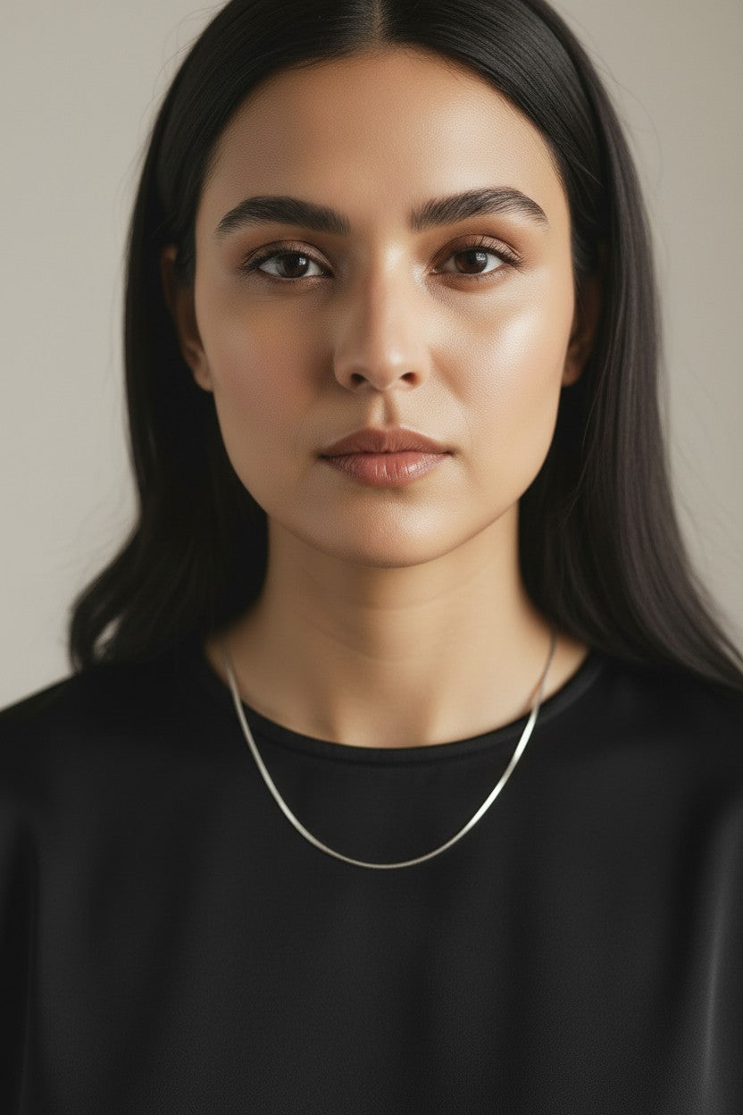Sterling Silver Square Herringbone Chain — Liquid Light with a Geometric Edge