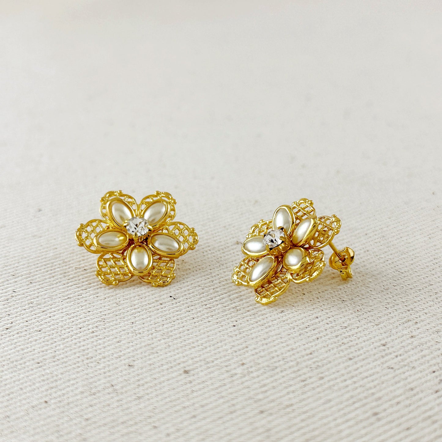 18k Gold Filled Mesh Flower Necklace and Earring Set