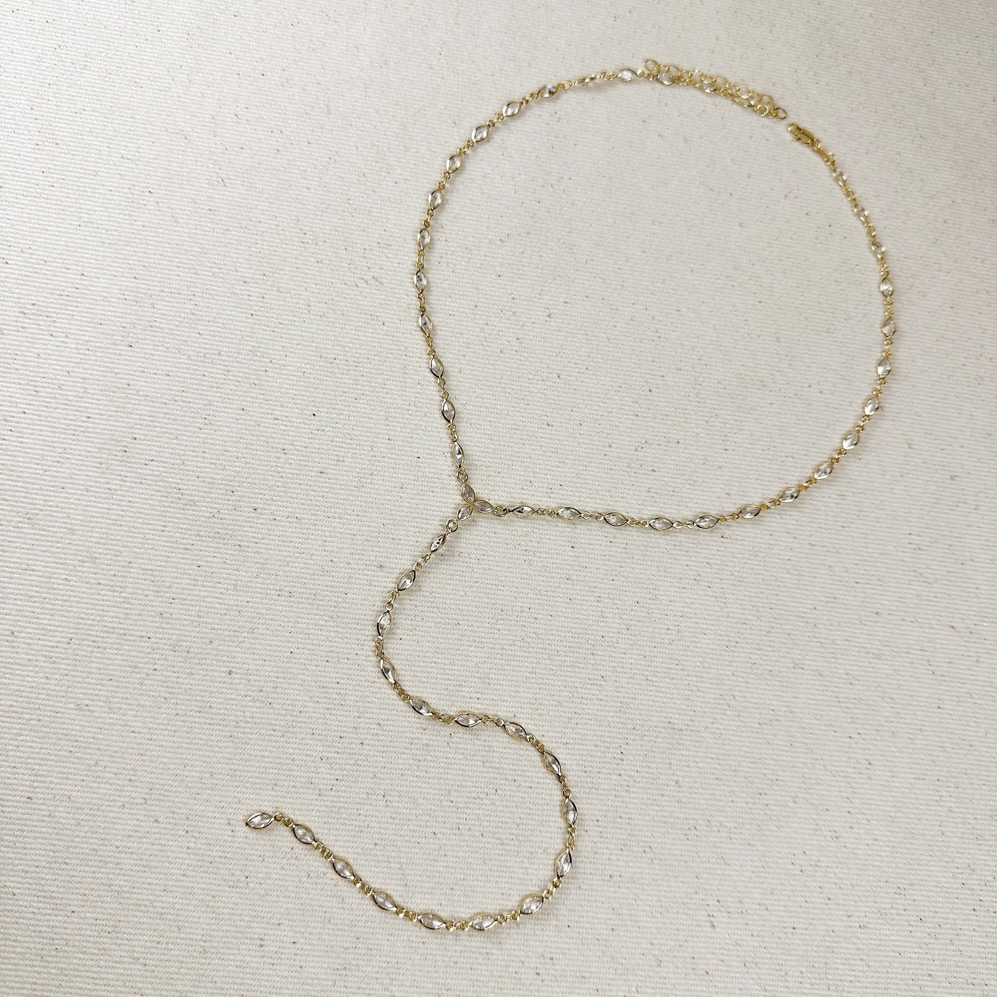 18k Gold Filled Bezel Ellipse CZ Lariat Necklace