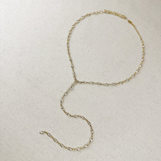 18k Gold Filled Bezel Ellipse CZ Lariat Necklace