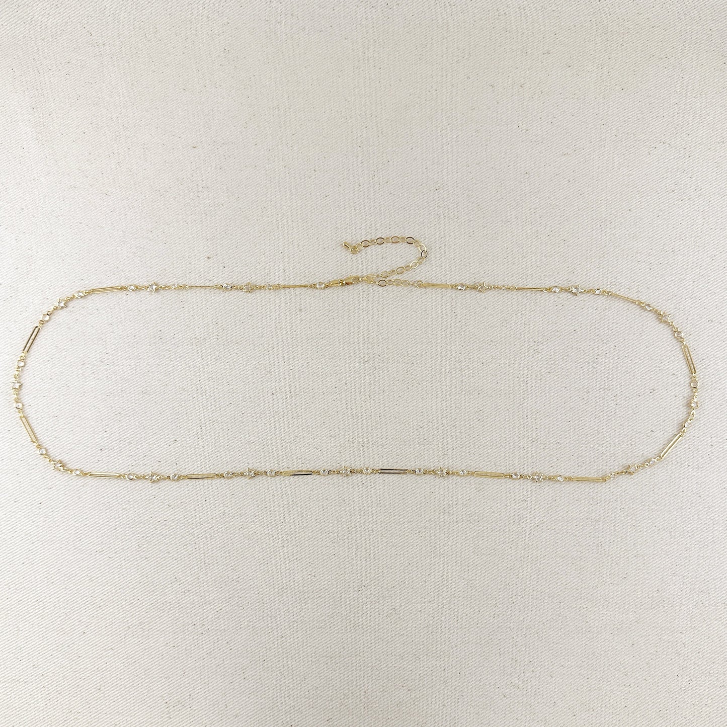 18k Gold Filled Paperclip And Stars CZ Belly Chain