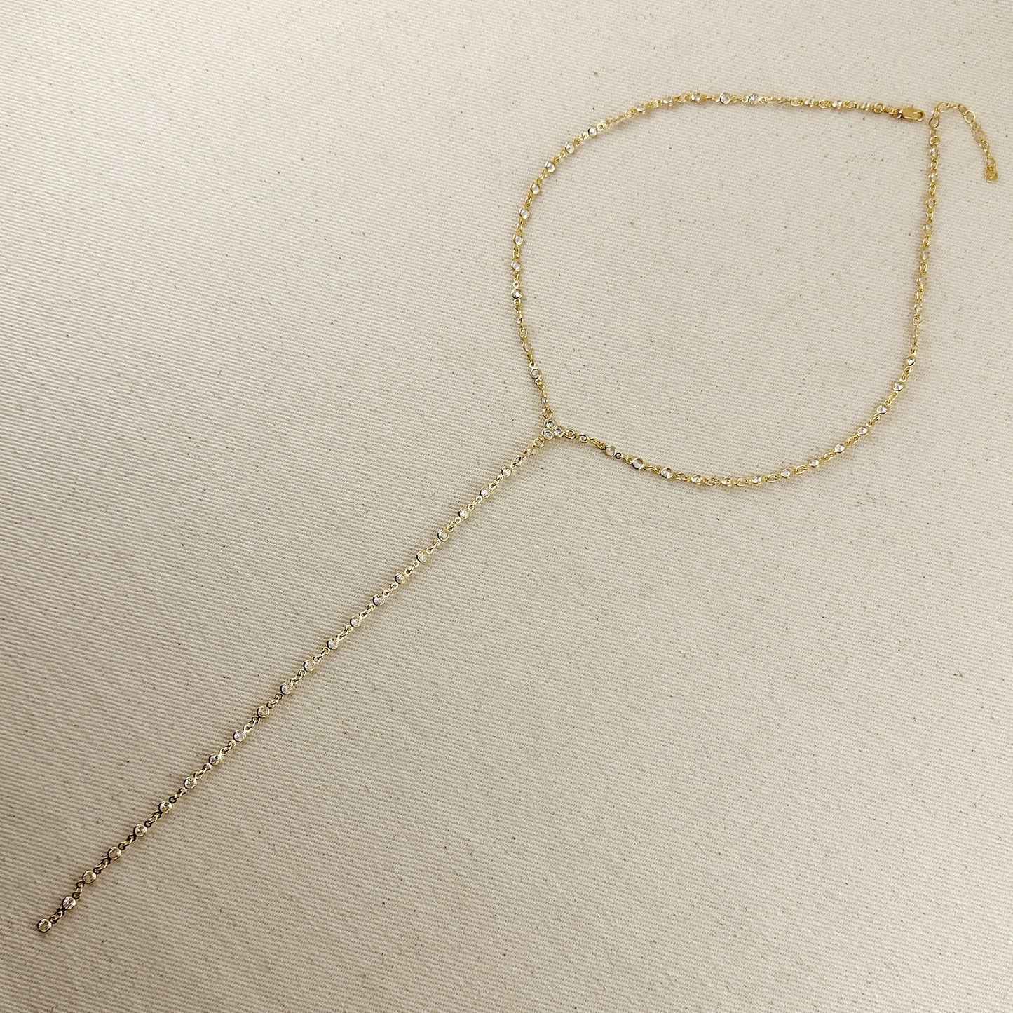 18k Gold Filled Round Bezel CZ Lariat Necklace
