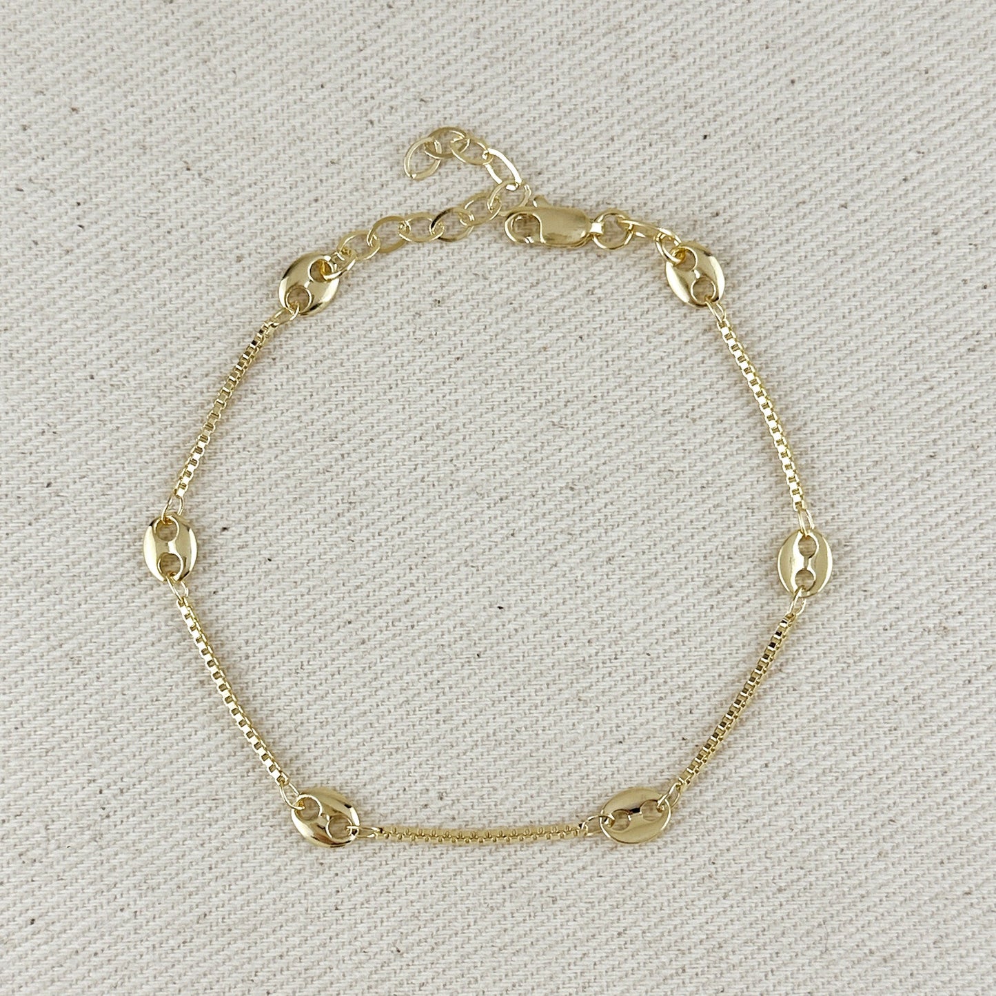 18k Gold Filled Fancy Box Chain Bracelet