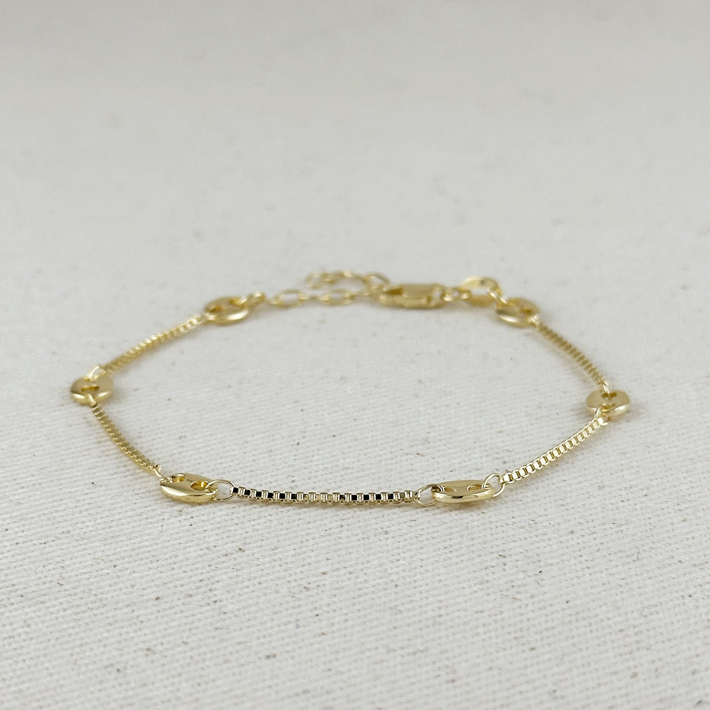 18k Gold Filled Fancy Box Chain Bracelet