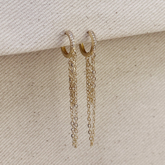 CZ Hoop Earrings with Dangling Chains - Statement Jewelry for Women
