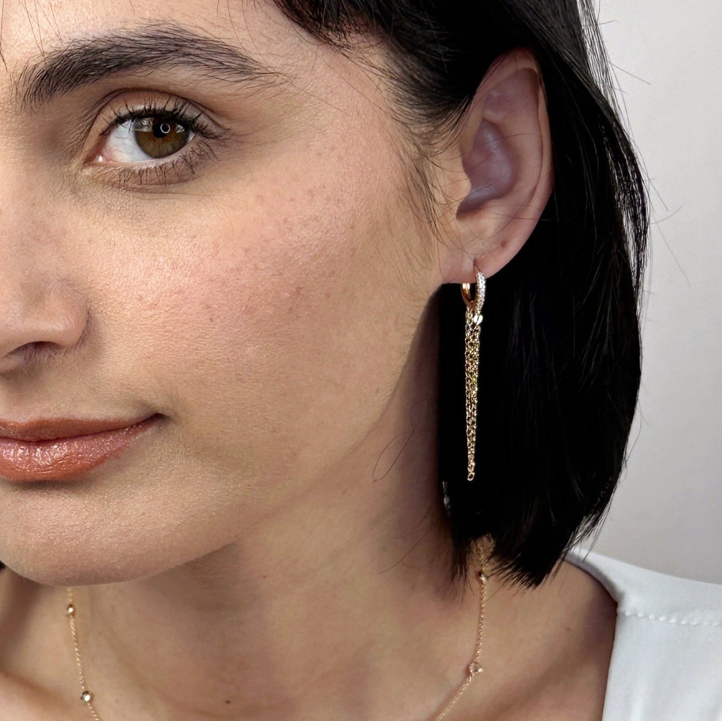 CZ Hoop Earrings with Dangling Chains - Statement Jewelry for Women