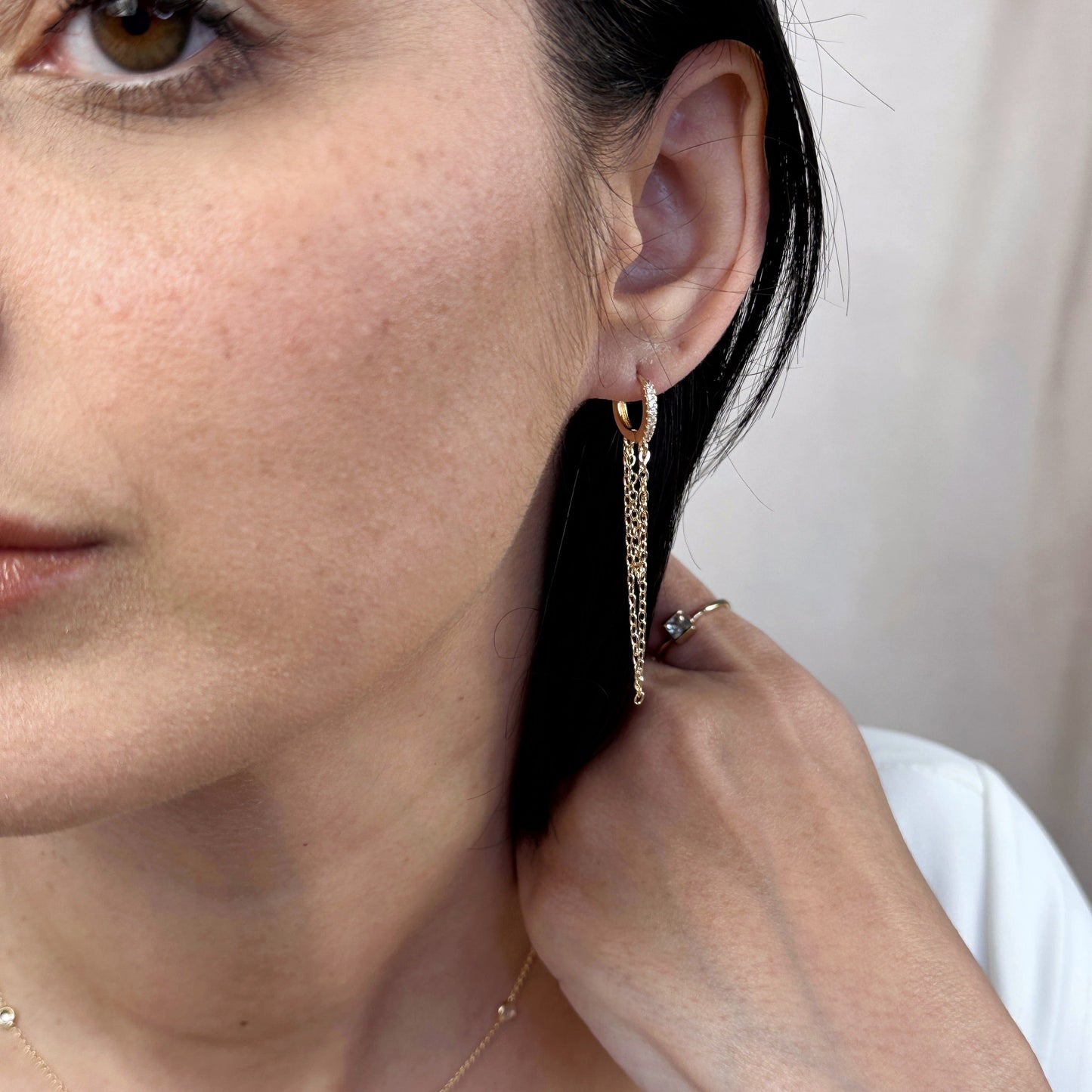 CZ Hoop Earrings with Dangling Chains - Statement Jewelry for Women