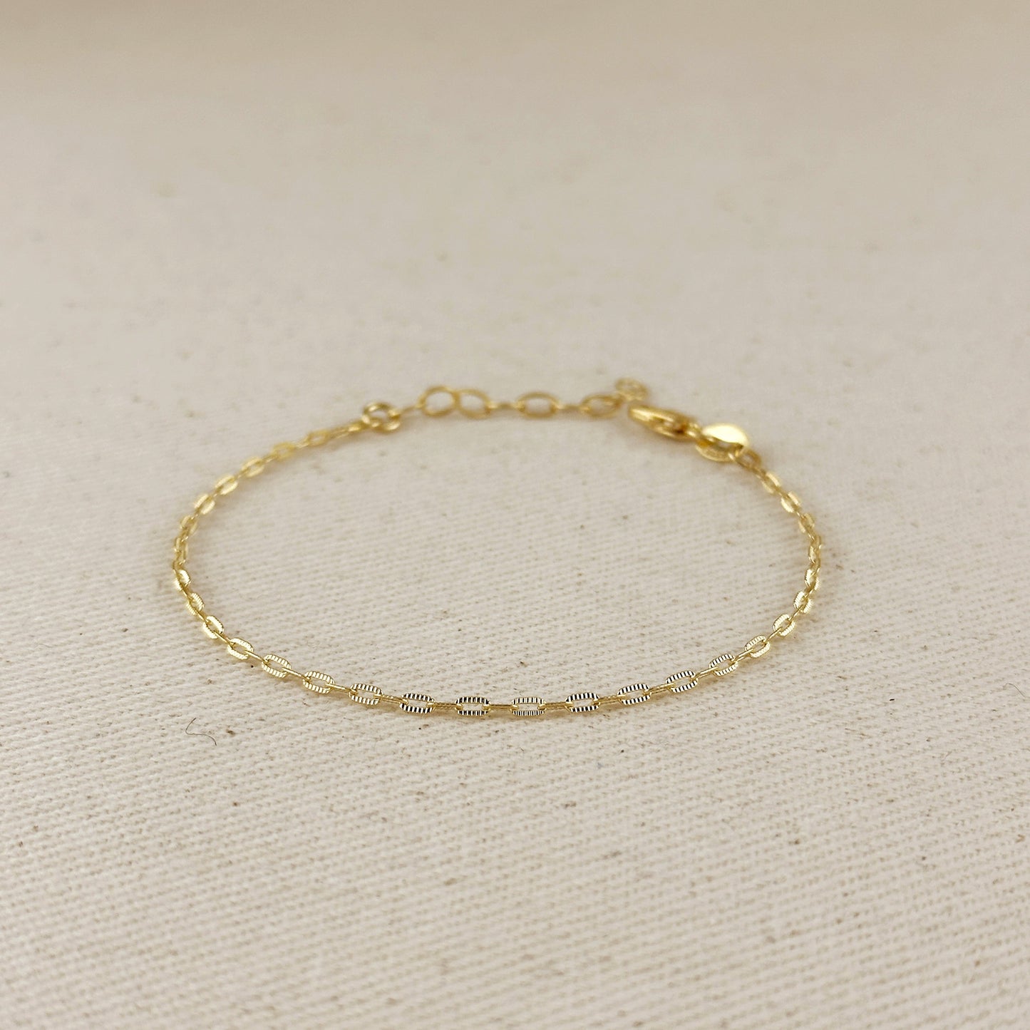 18k Gold Filled Mini Diamond Cut Paperclip Chain Bracelet