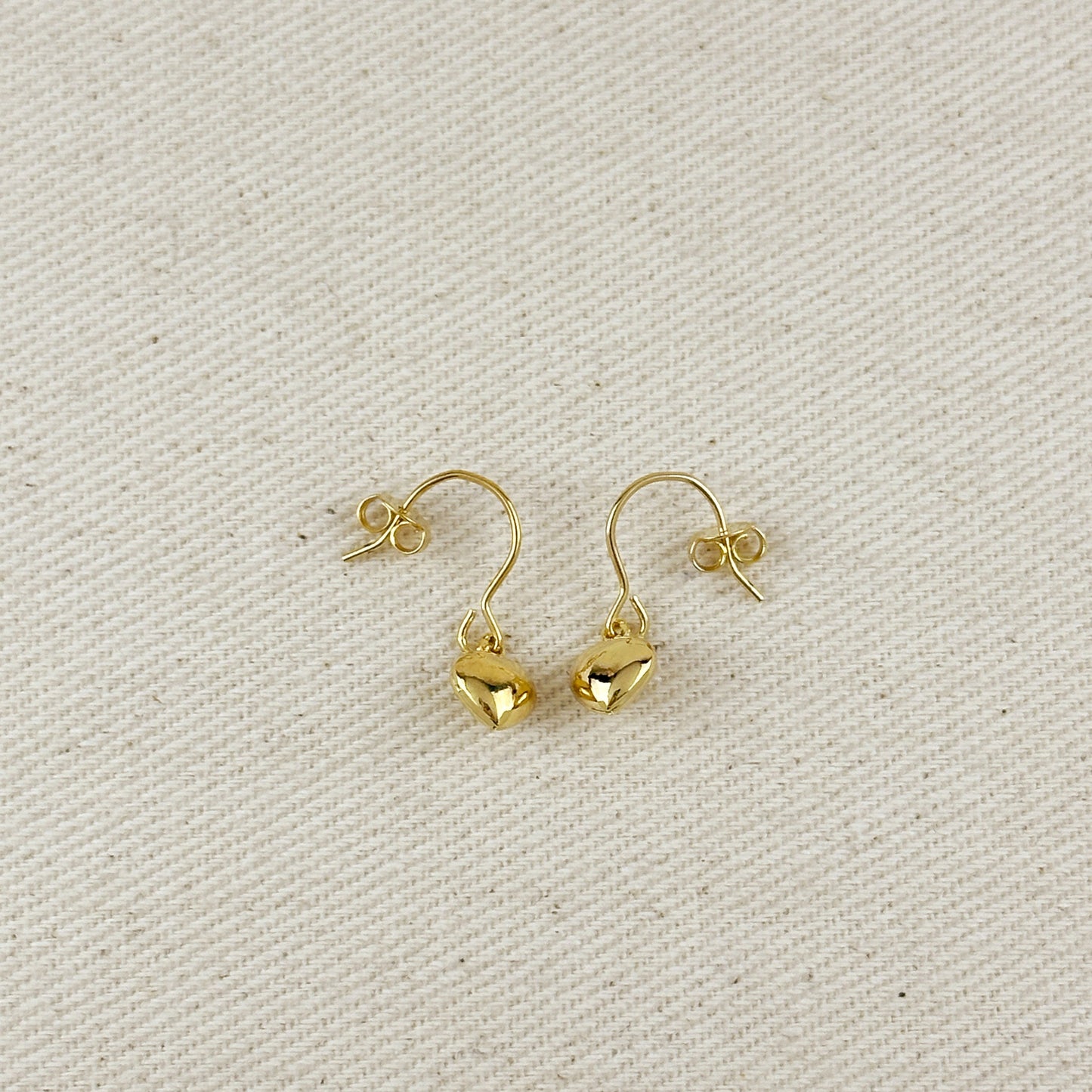 18k Gold Filled Mini Dangle Puffy Heart Earrings