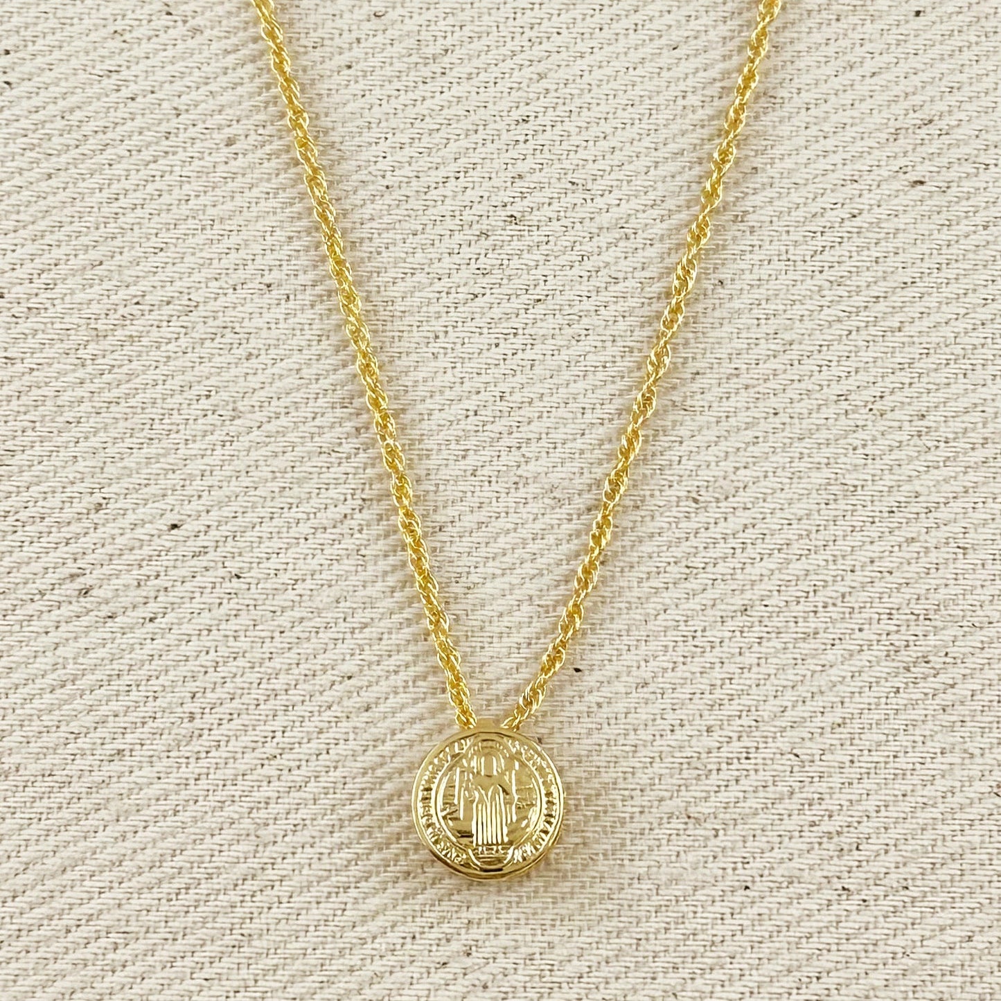18k Gold Filled Mini Double Sided Coin Saint Benedict Necklace