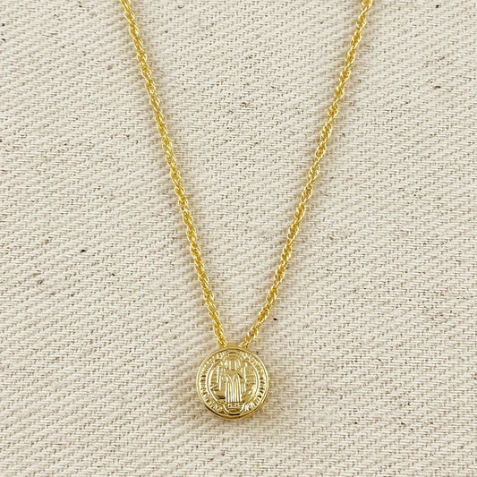 18k Gold Filled Mini Double Sided Coin Saint Benedict Necklace