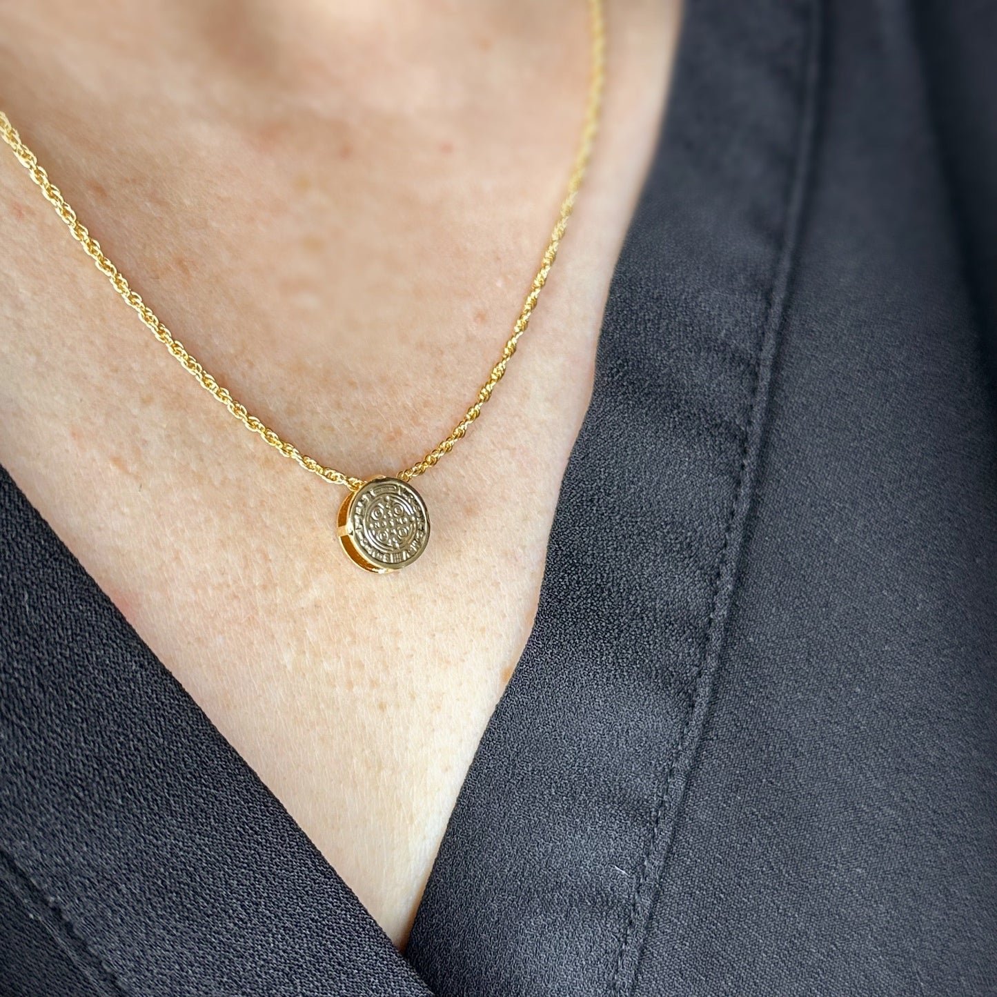 18k Gold Filled Mini Double Sided Coin Saint Benedict Necklace