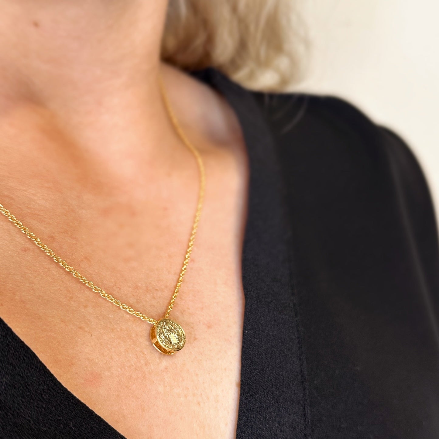 18k Gold Filled Mini Double Sided Coin Saint Benedict Necklace