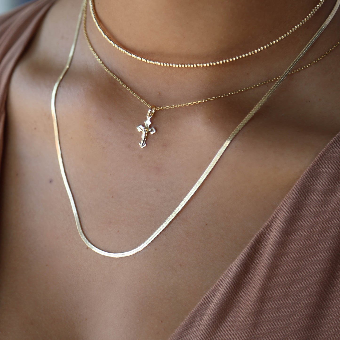 Mini Gold Crucifix Pendant for Women - Cross Necklace | Religious Jewelry
