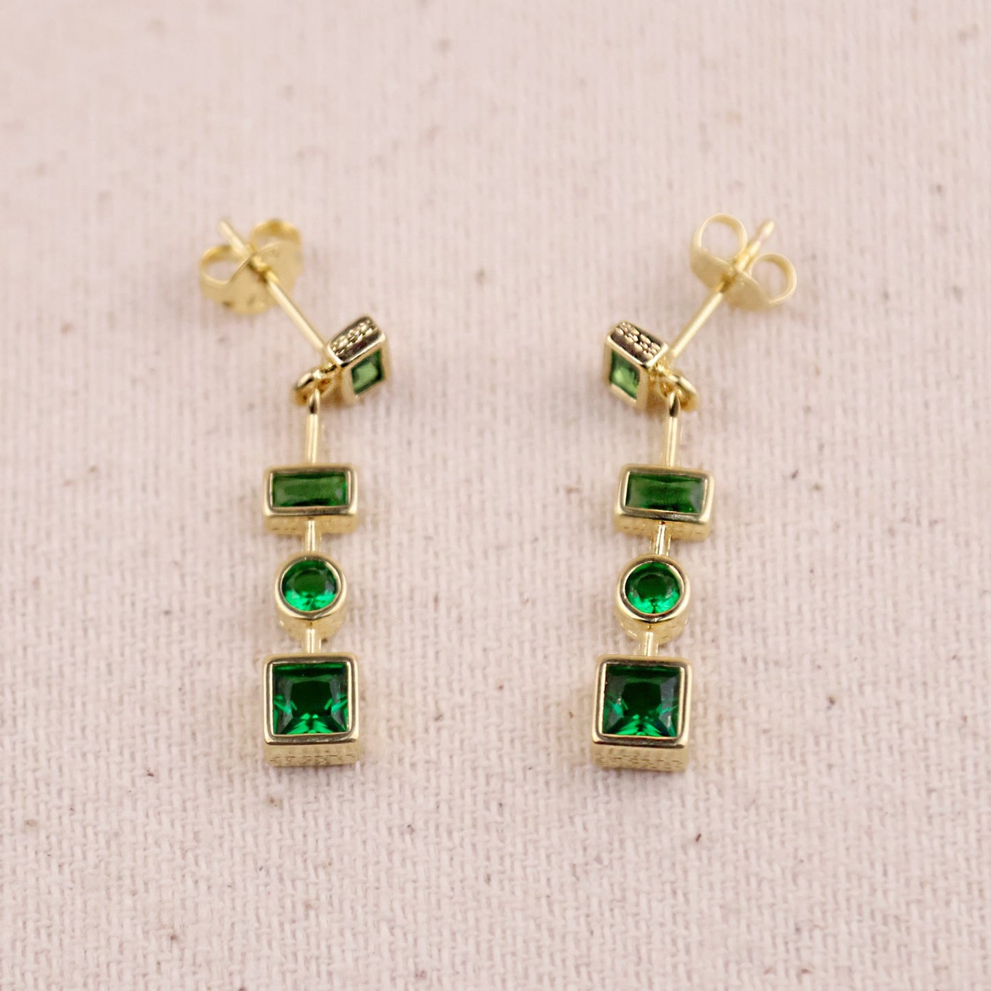 Emerald Green Geometric Drop Earrings - Multi-Shape CZ Dangle Earrings
