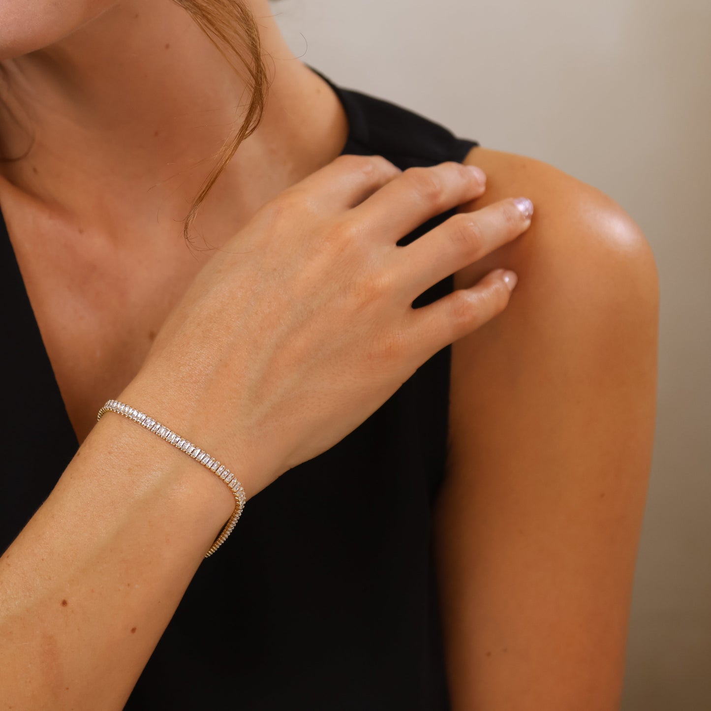 Tennis Bracelet for Women | Baguette Cut CZ Crystal Bracelet | Adjustable 6.5" Chain