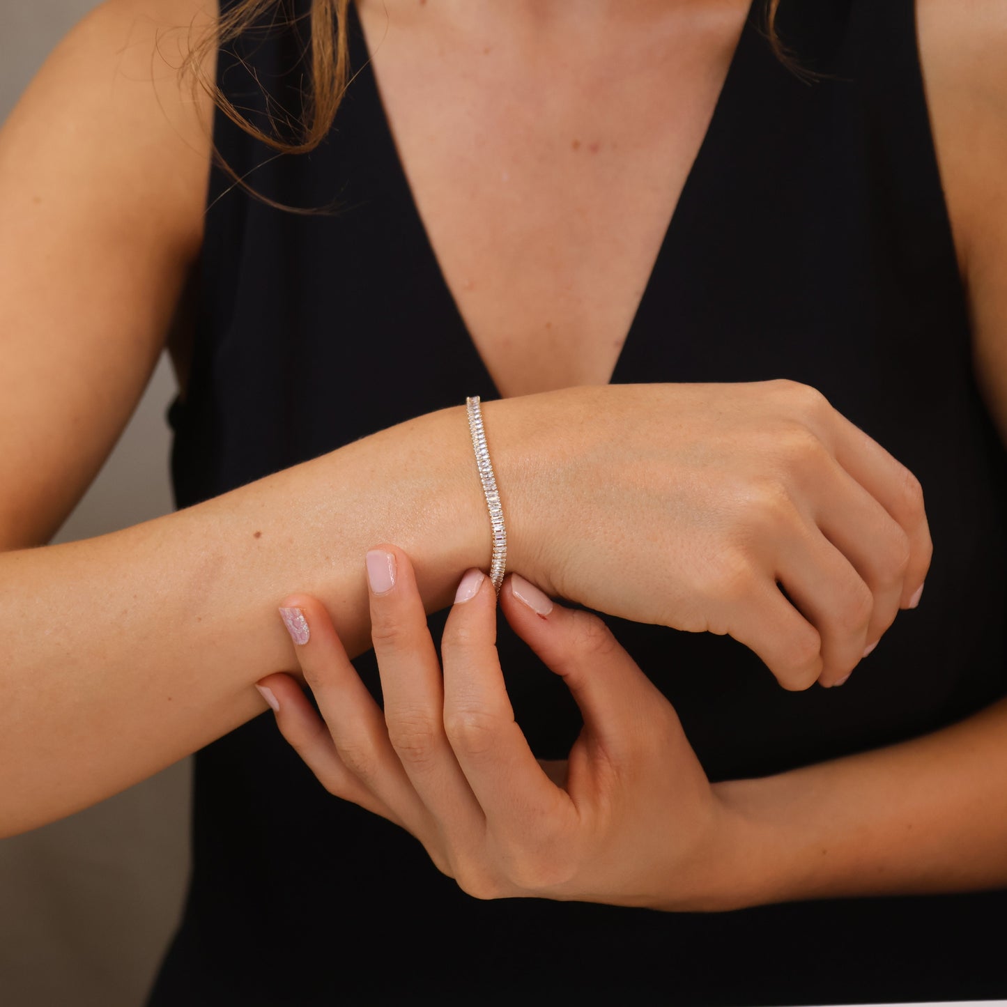 Tennis Bracelet for Women | Baguette Cut CZ Crystal Bracelet | Adjustable 6.5" Chain