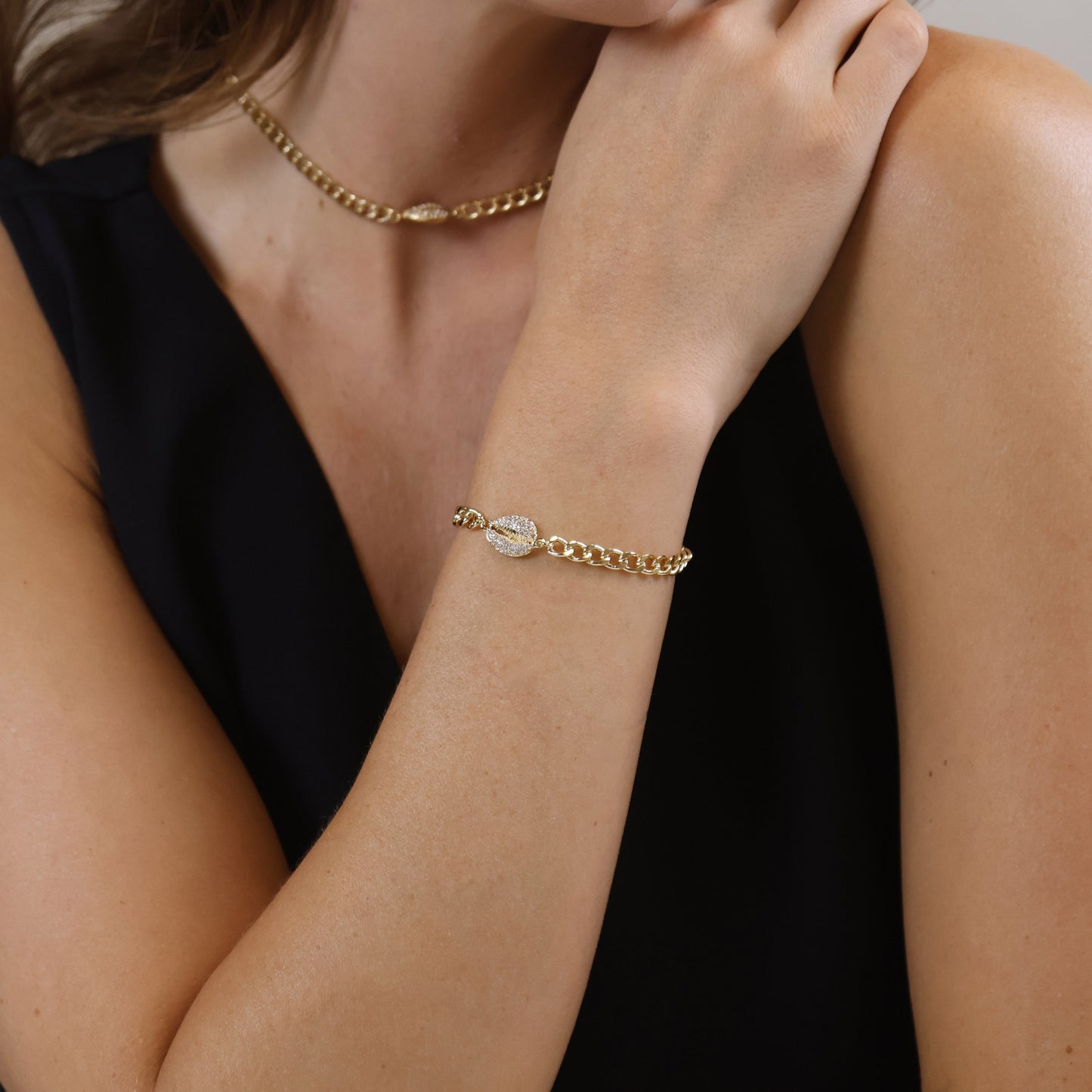 Cowrie Shell Bracelet - Beach Jewelry with CZ Stones