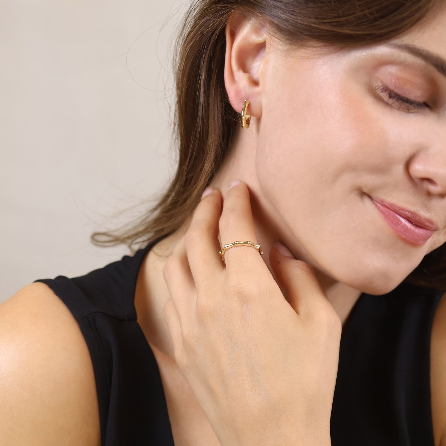 Bamboo Band Ring - Nature Inspired Textured Ring for Women | Unique Statement Ring | Hypoallergenic Waterproof Jewelry