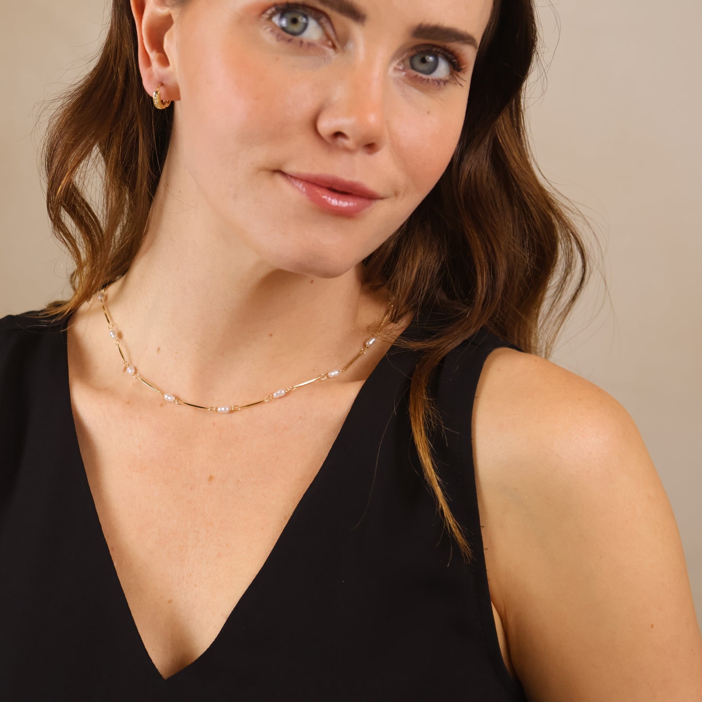 18K Gold Filled Pearl Bead & Straw Necklace
