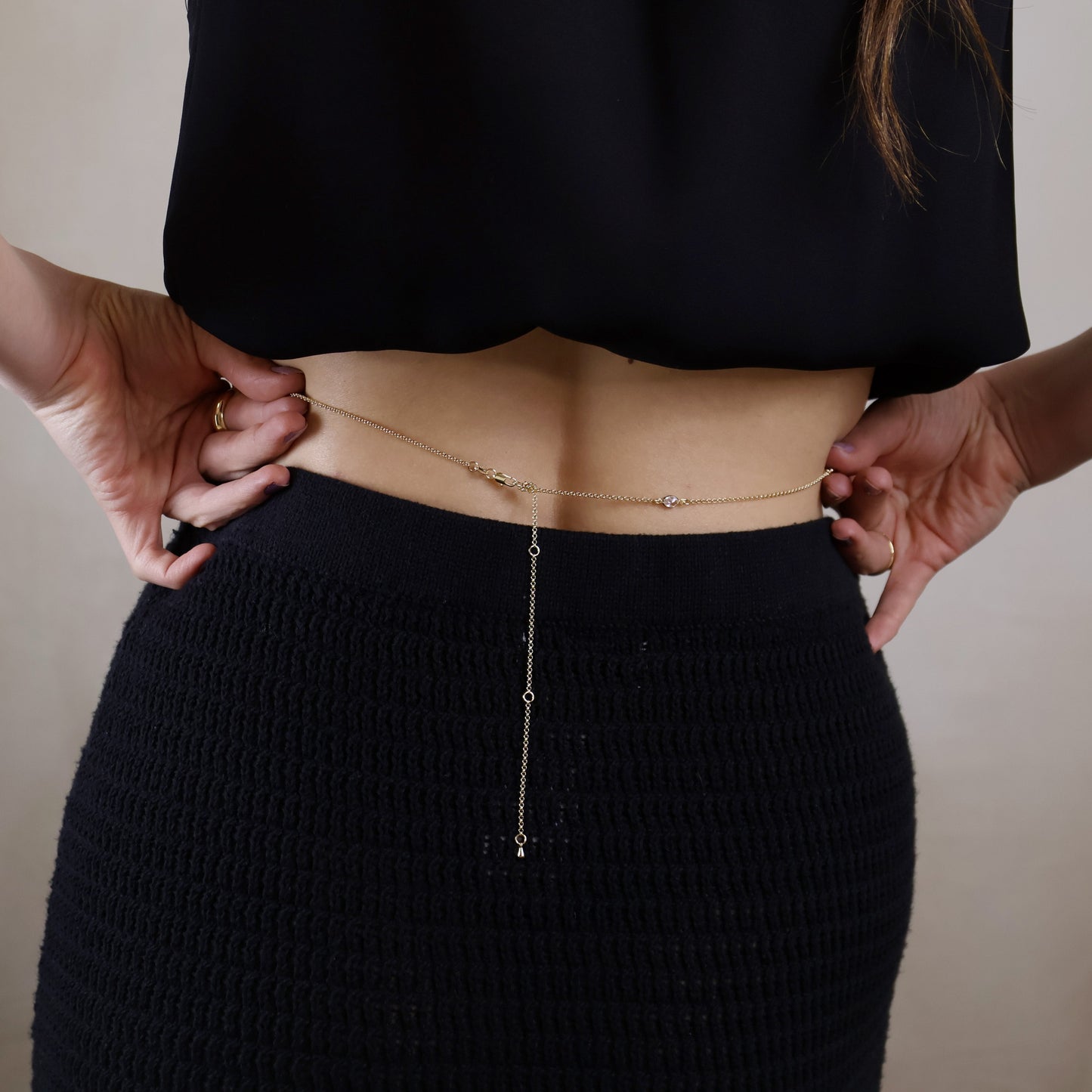 18k Gold Filled Oval CZ Bezel Belly Chain
