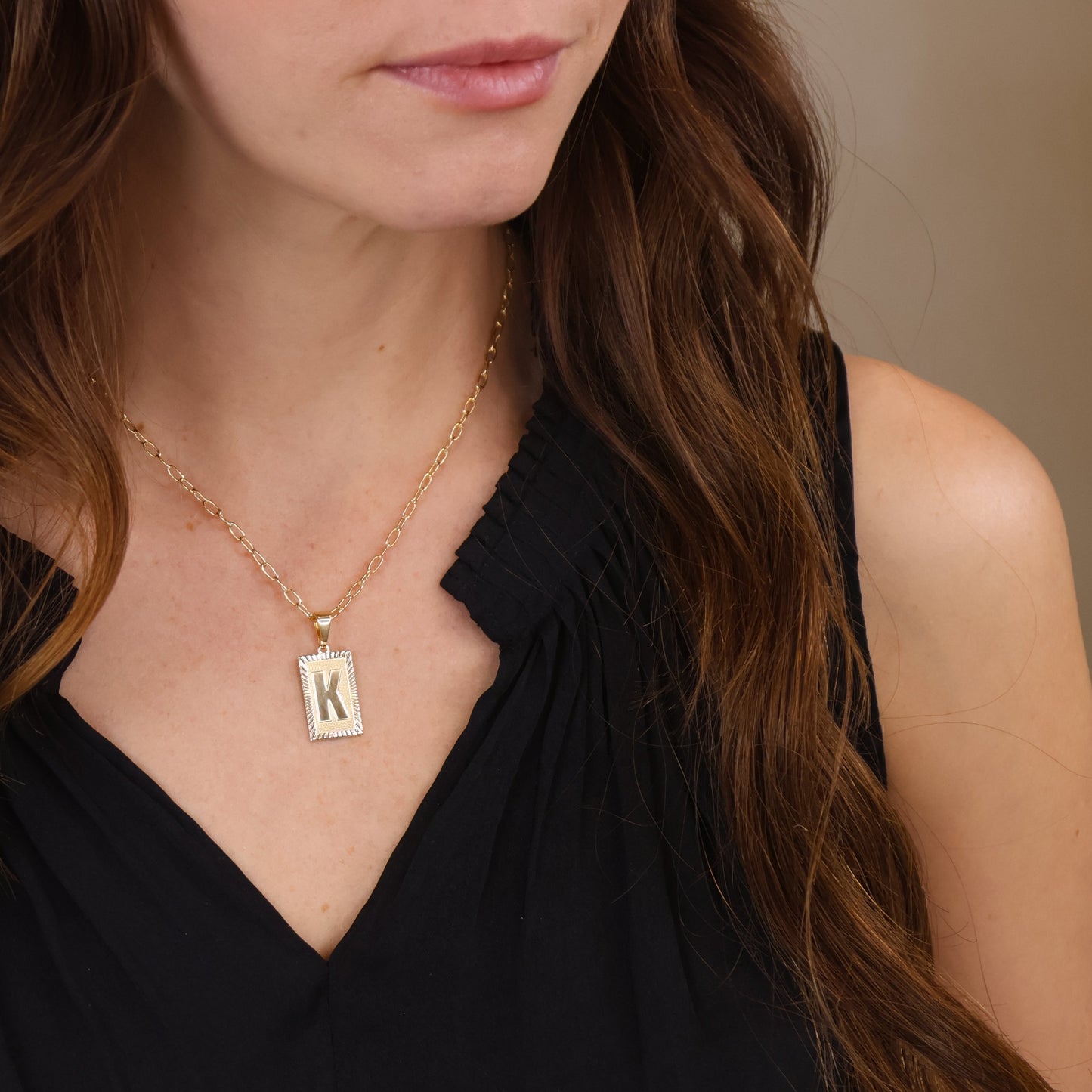 18k Gold Filled Vintage Diamond Cut Initial Plate Pendant