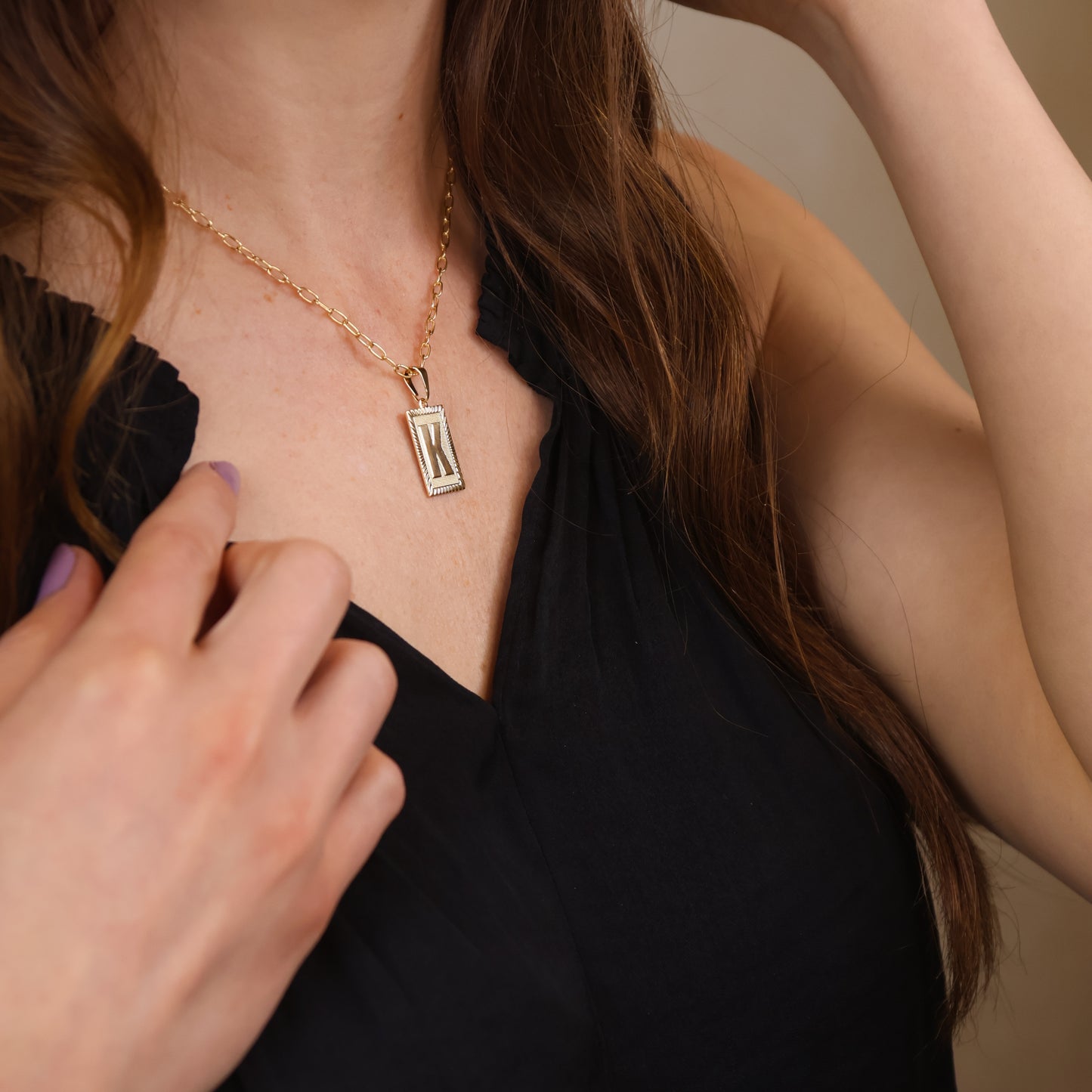 18k Gold Filled Vintage Diamond Cut Initial Plate Pendant