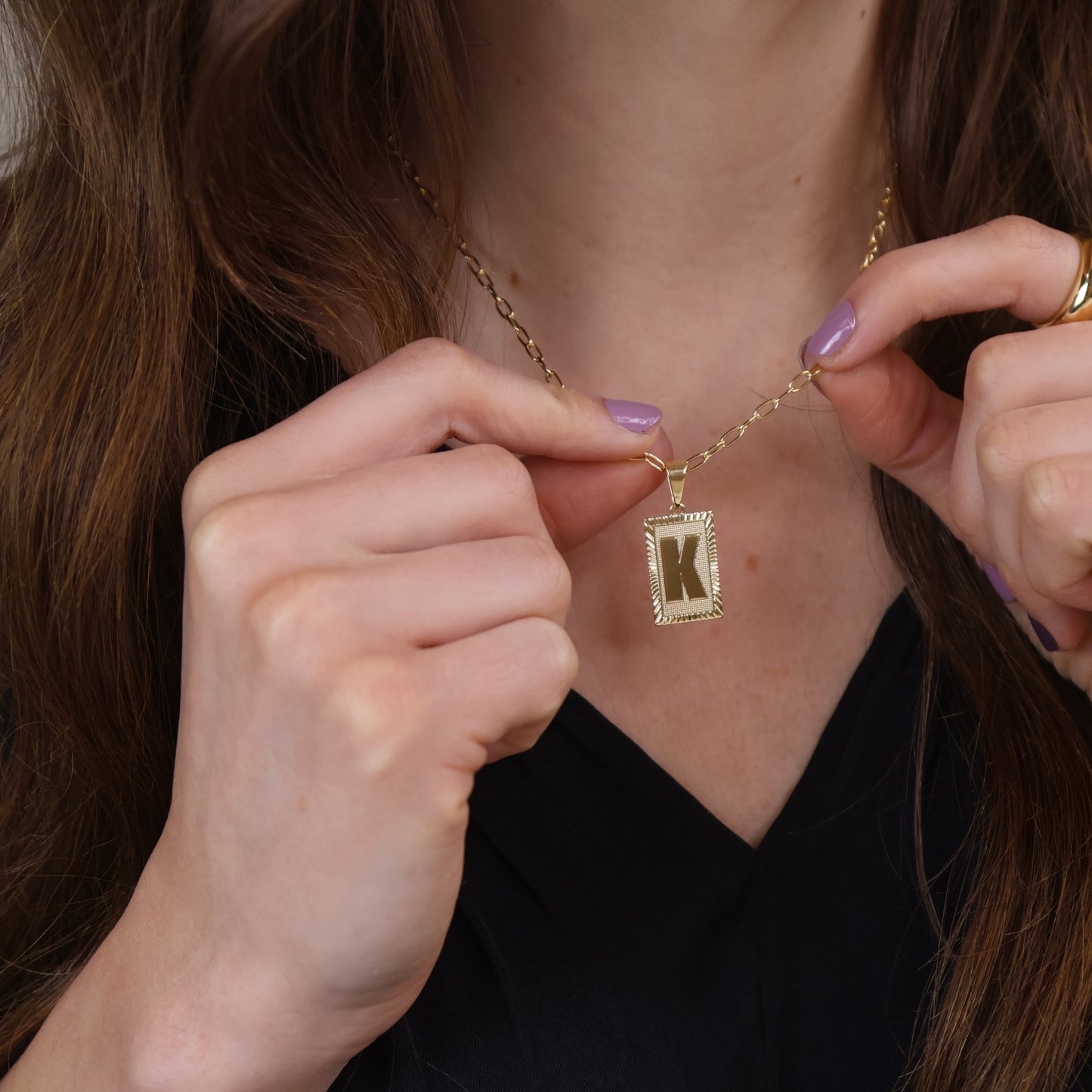18k Gold Filled Vintage Diamond Cut Initial Plate Pendant