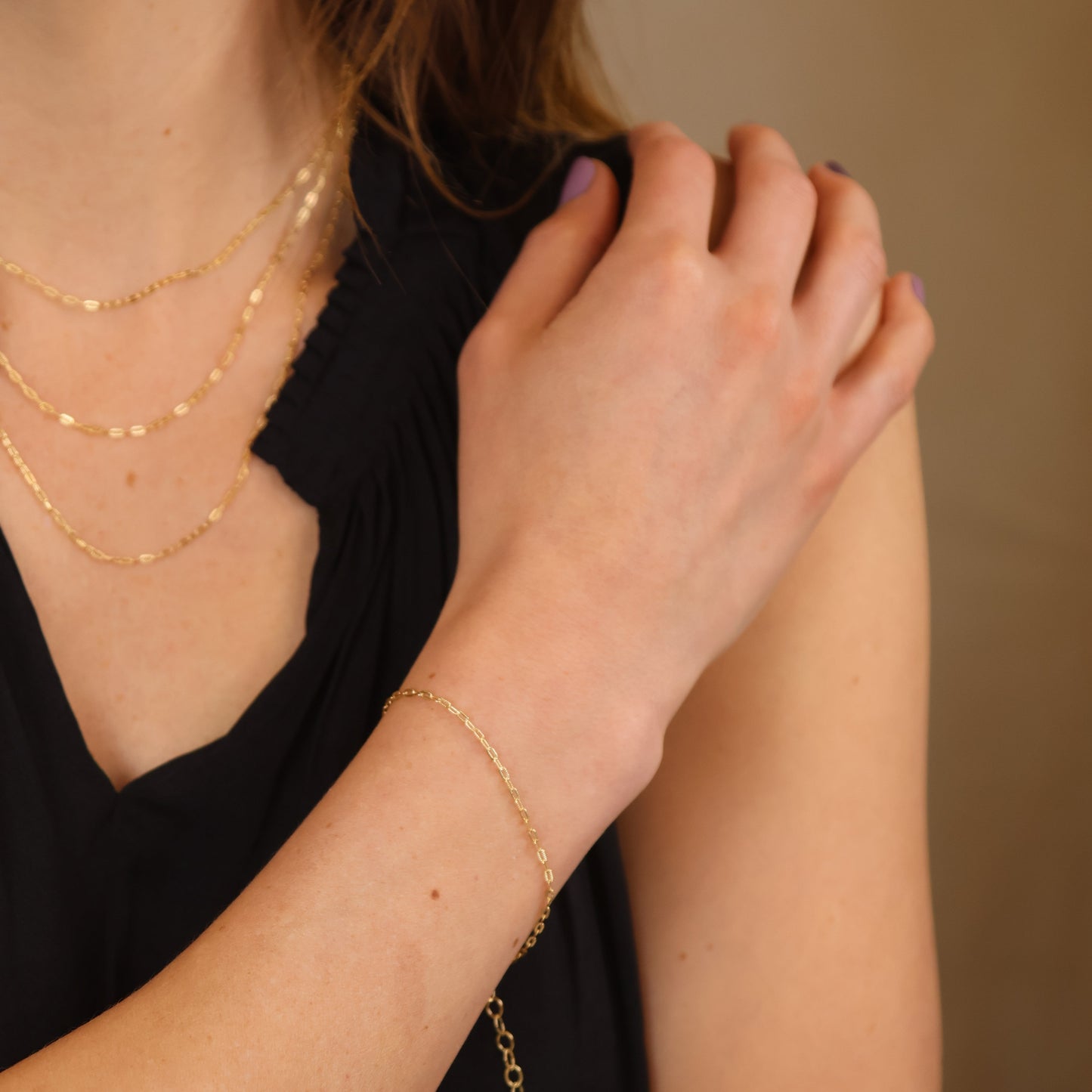 18k Gold Filled Mini Diamond Cut Paperclip Chain Bracelet