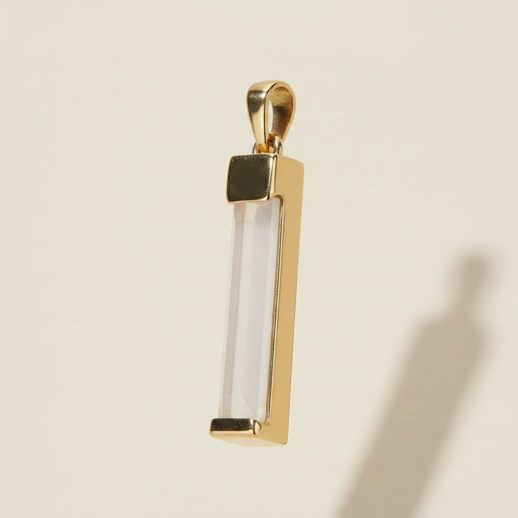 ✨ 18k Gold Filled Nude Crystal Baguette Pendant — Long. Champagne-Toned. Effortlessly Layerable.