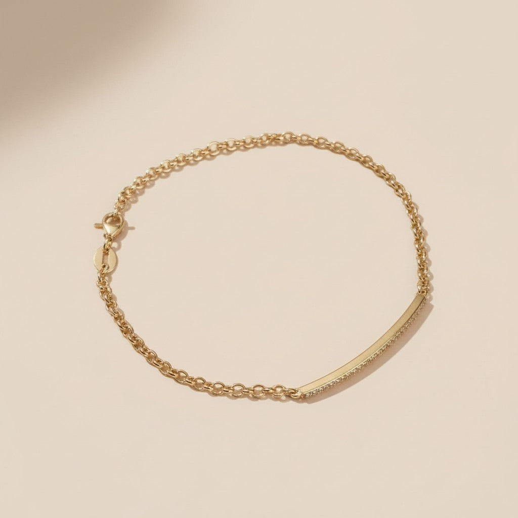 Gold CZ Bar Bracelet for Women -Diamond Bracelet | Minimalist Jewelry